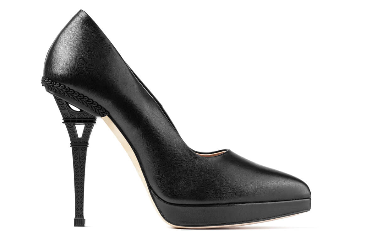 Sophia heels featuring a unique Eiffel Tower design, crafted from soft Italian goatling leather with a genuine leather sole.