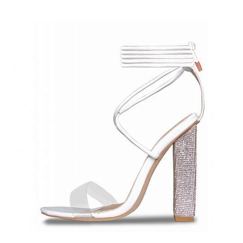 White high heel with rhinestones.