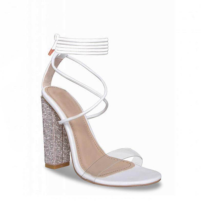 White high heel sandal with straps.