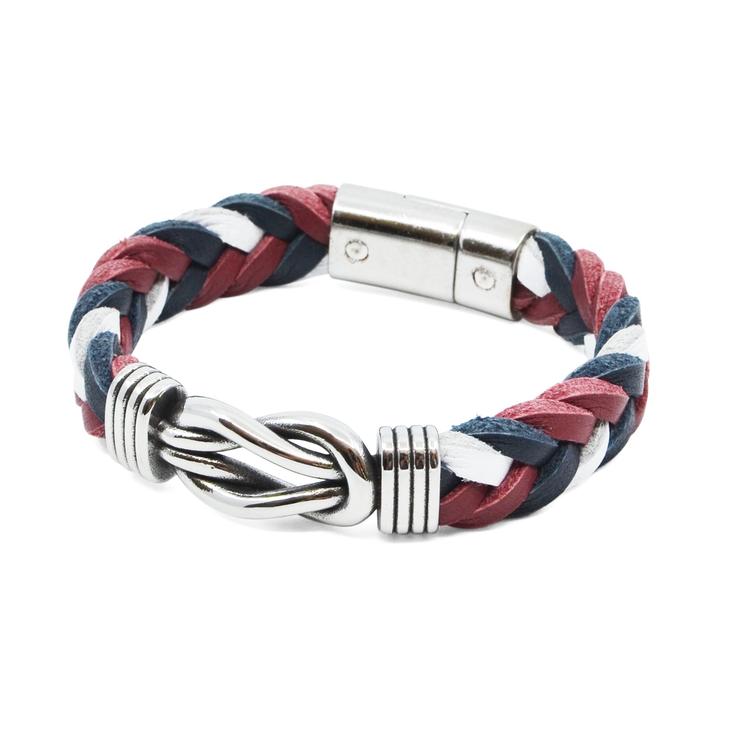 Braided Leather Milos Bracelet featuring genuine vegetable tanned leather and stainless steel clasp, handmade in Portugal.