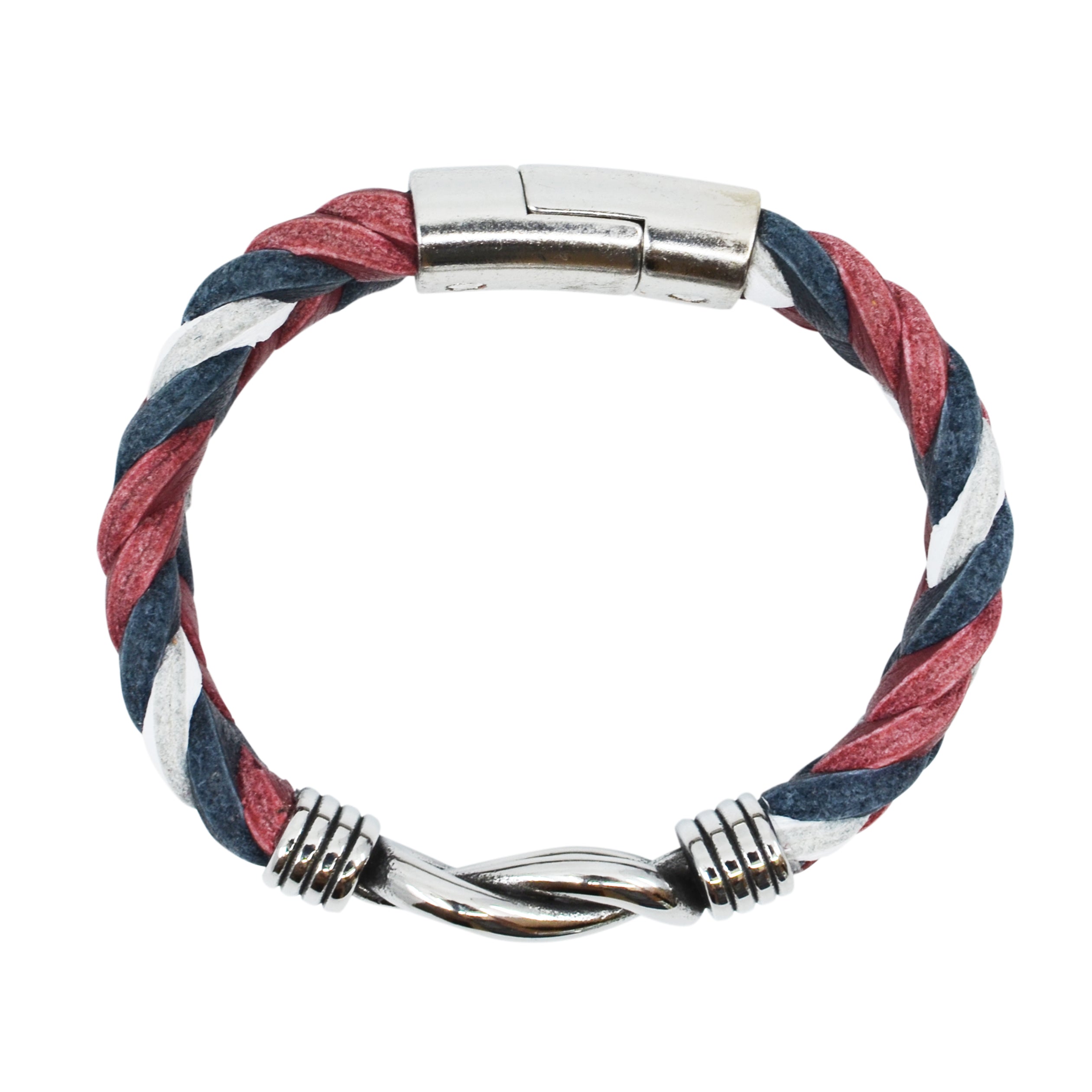 Braided Leather Milos Bracelet featuring genuine vegetable tanned leather and stainless steel clasp, handmade in Portugal.