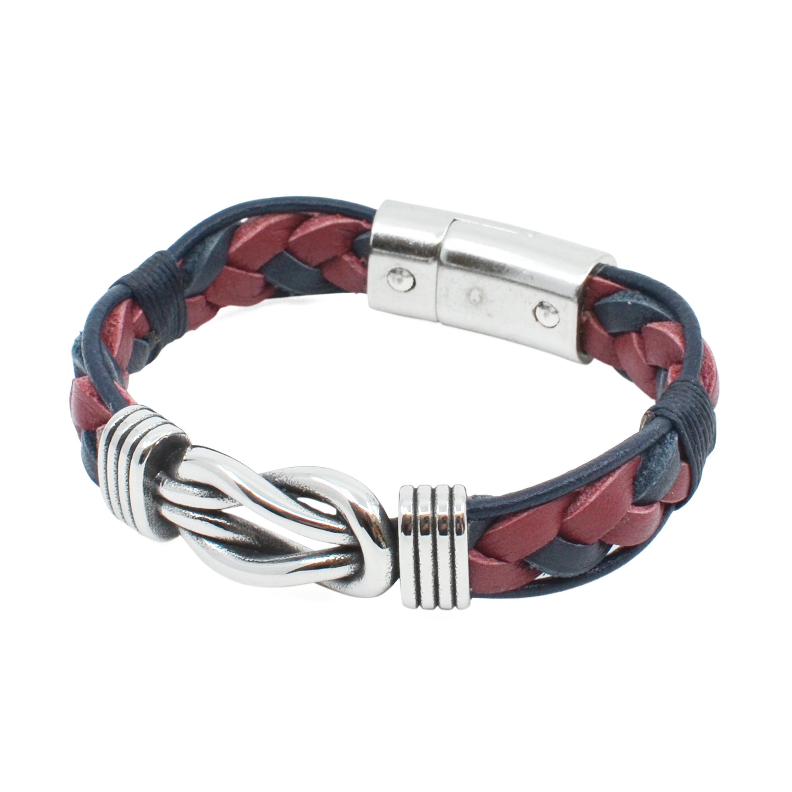 Braided Leather Navarino Bracelet featuring genuine vegetable tanned leather and stainless steel clasp, perfect for nautical style.