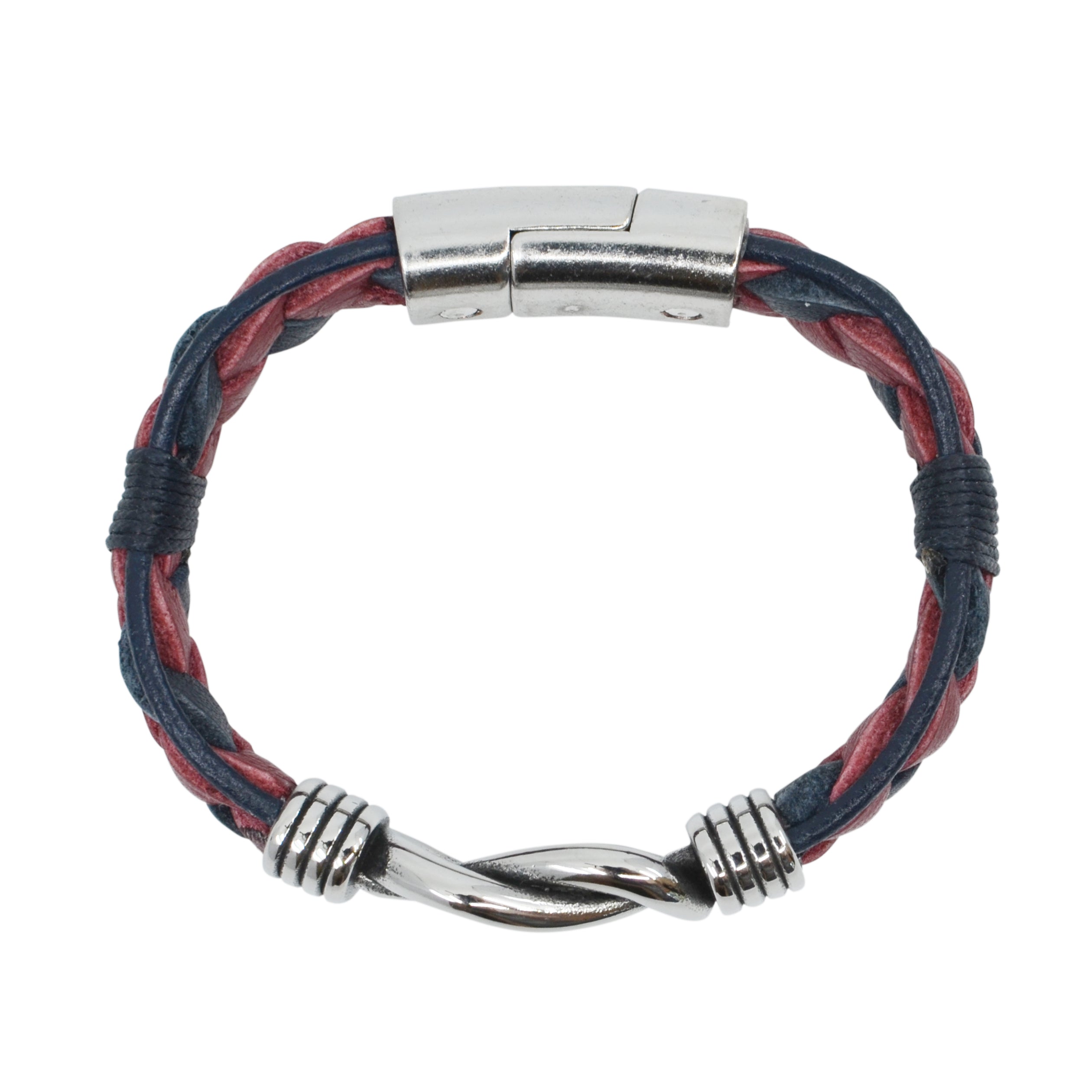 Braided Leather Navarino Bracelet featuring genuine vegetable tanned leather and stainless steel clasp, perfect for nautical style.