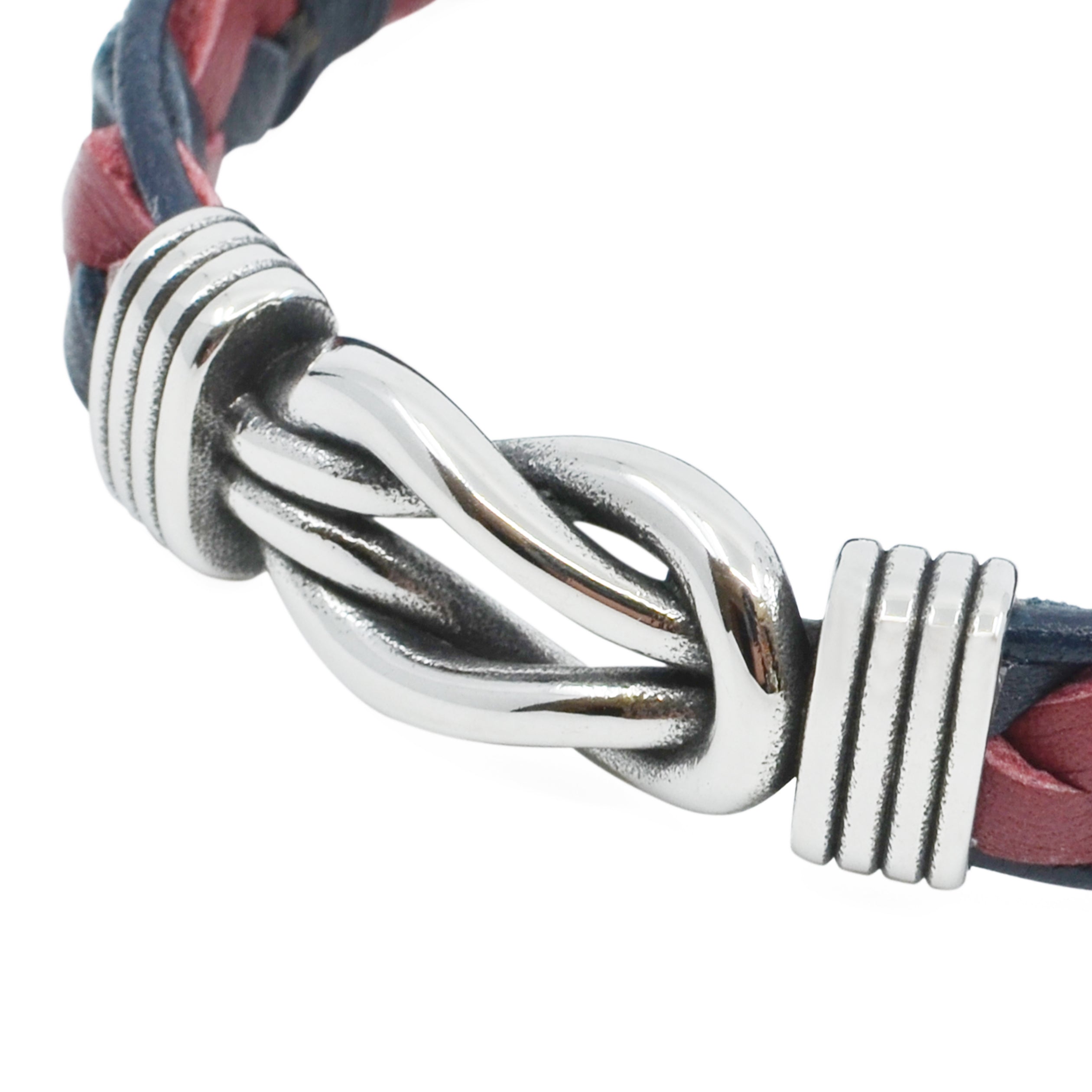 Braided Leather Navarino Bracelet featuring genuine vegetable tanned leather and stainless steel clasp, perfect for nautical style.