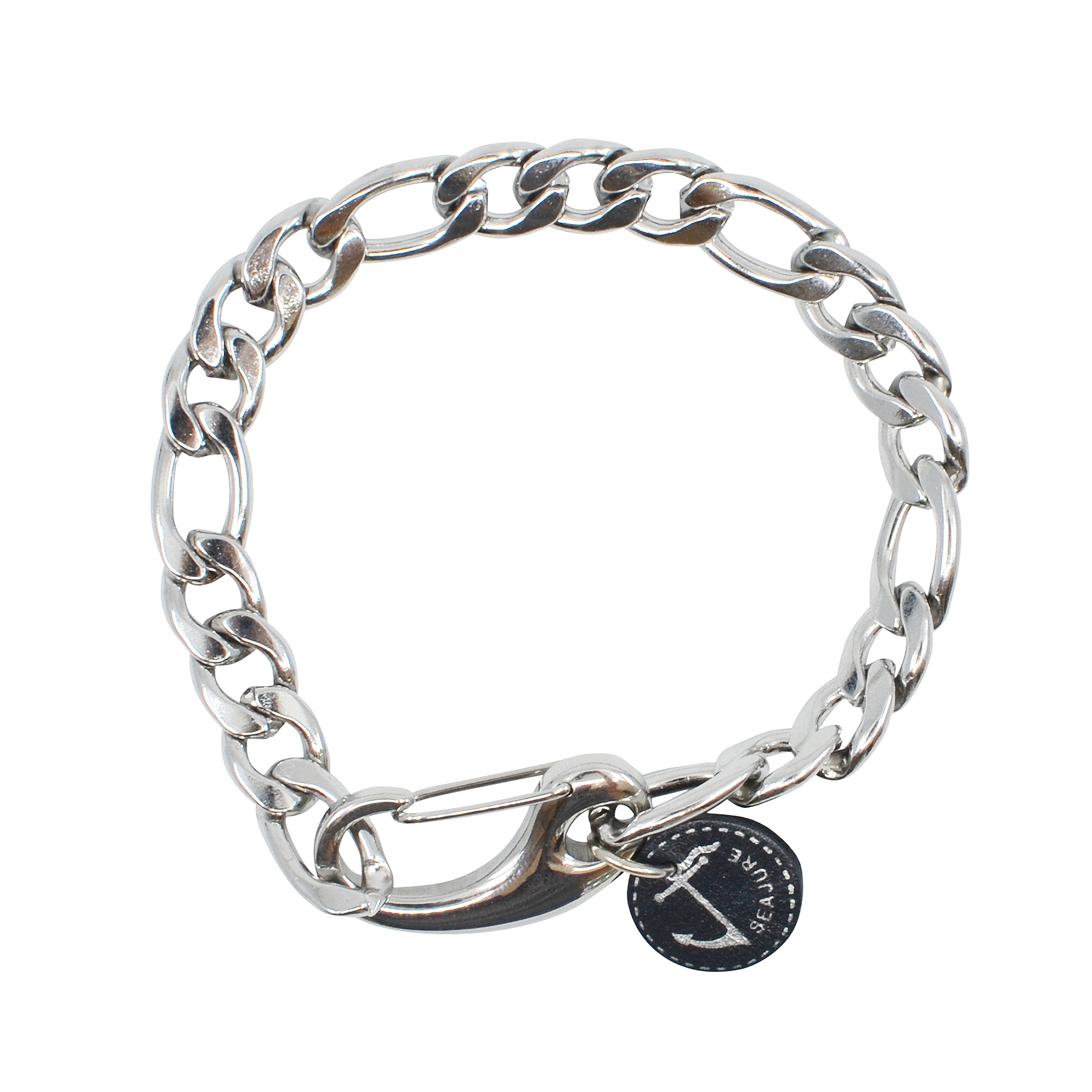 A stylish Chain Lanai Bracelet featuring genuine vegetable tanned leather and a durable stainless steel chain, perfect for nautical fashion.