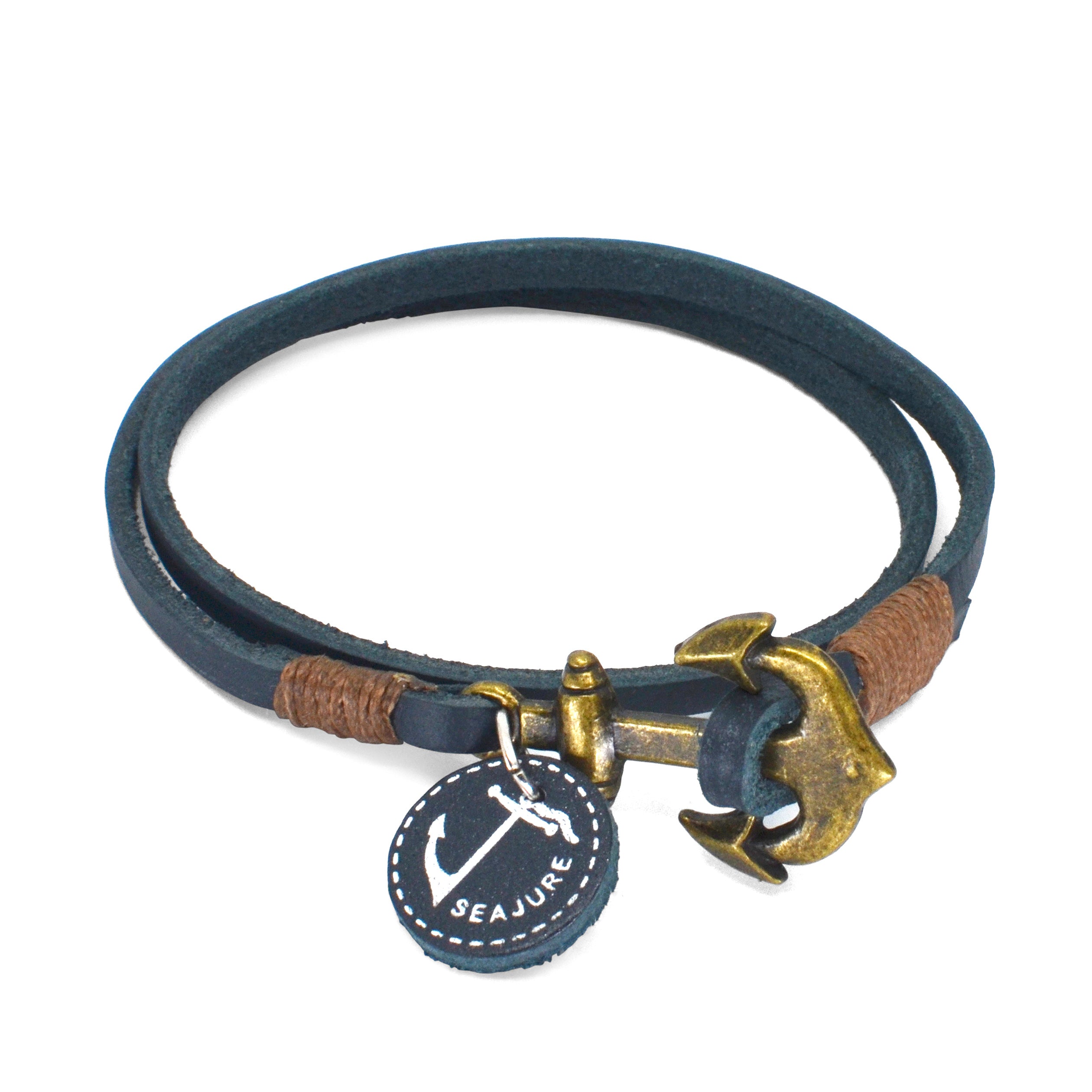 Double Leather Hvar Bracelet featuring premium vegetable tanned leather and nautical thread with an anchor clasp, handmade in Portugal.