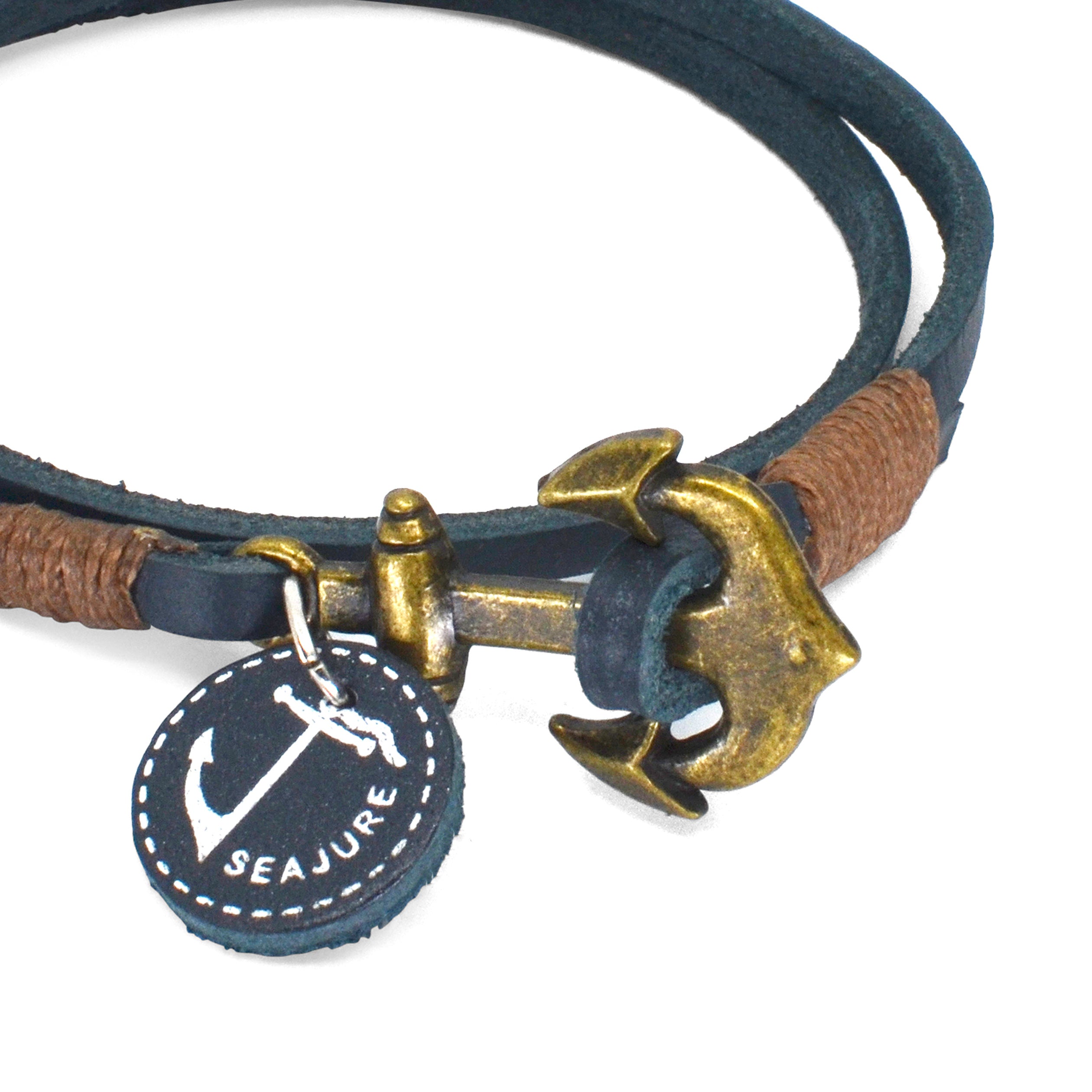 Double Leather Hvar Bracelet featuring premium vegetable tanned leather and nautical thread with an anchor clasp, handmade in Portugal.