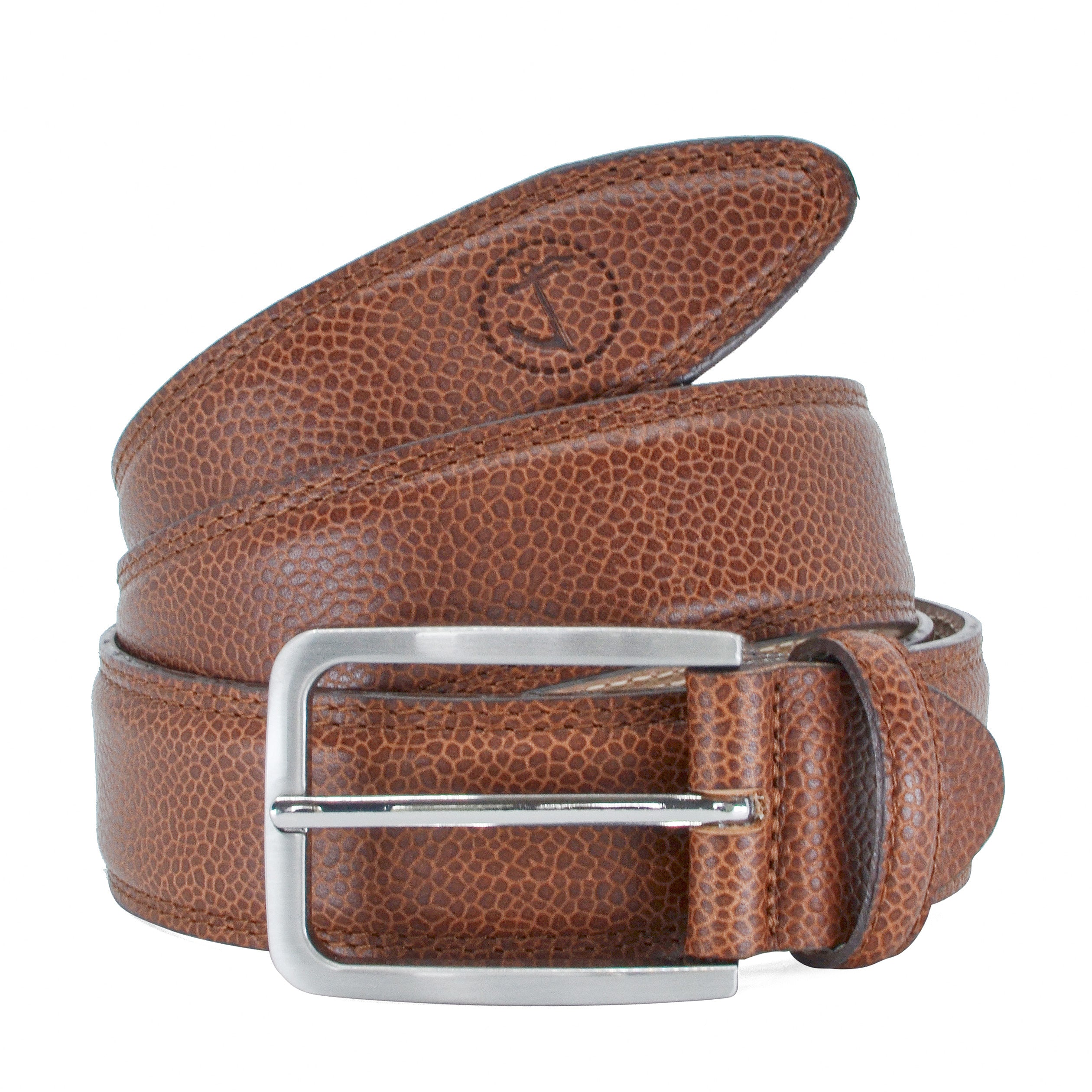 Leather Belt Solomon made from high-quality vegetable tanned leather with a rounded silver finish buckle, showcasing its elegant design.