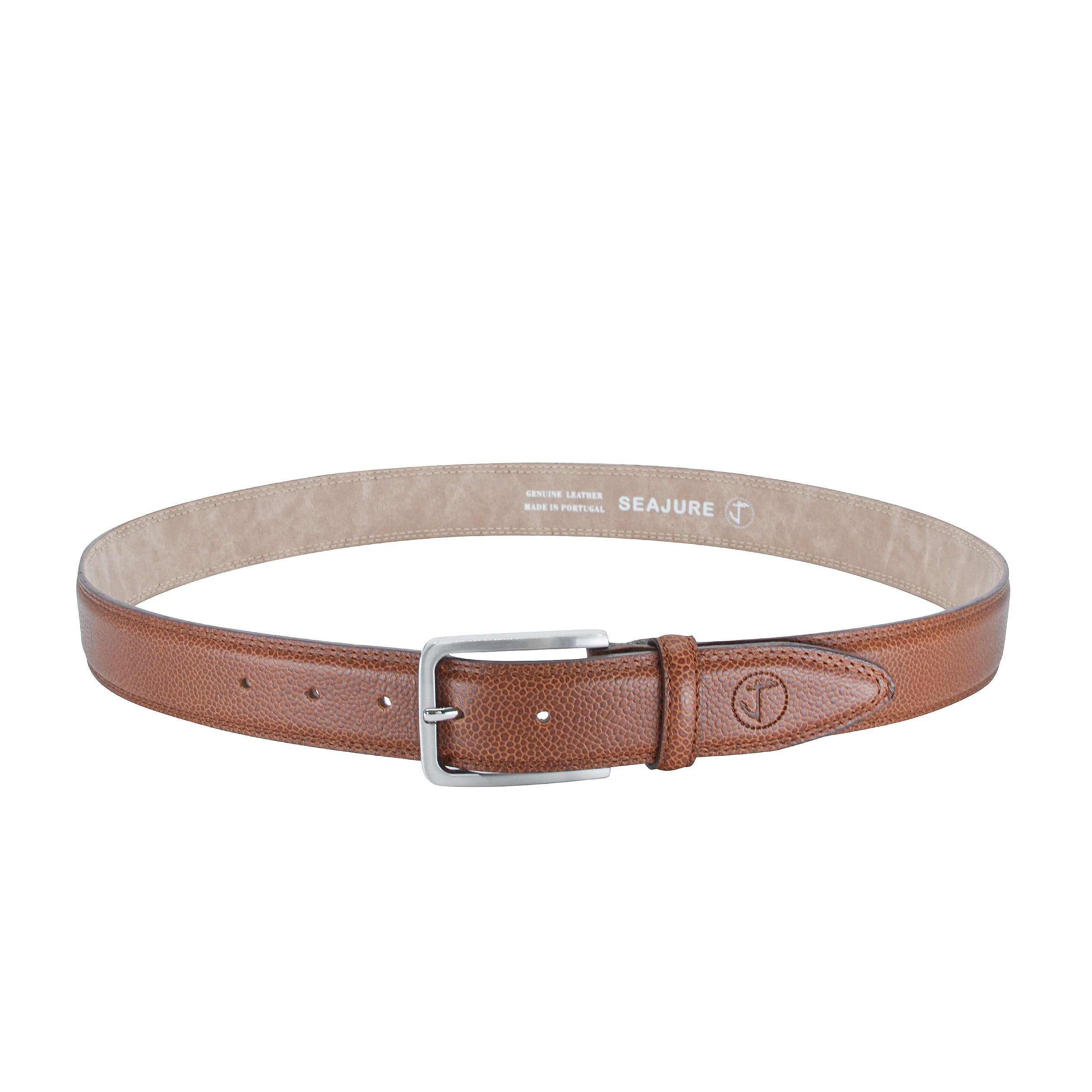 Leather Belt Solomon made from high-quality vegetable tanned leather with a rounded silver finish buckle, showcasing its elegant design.