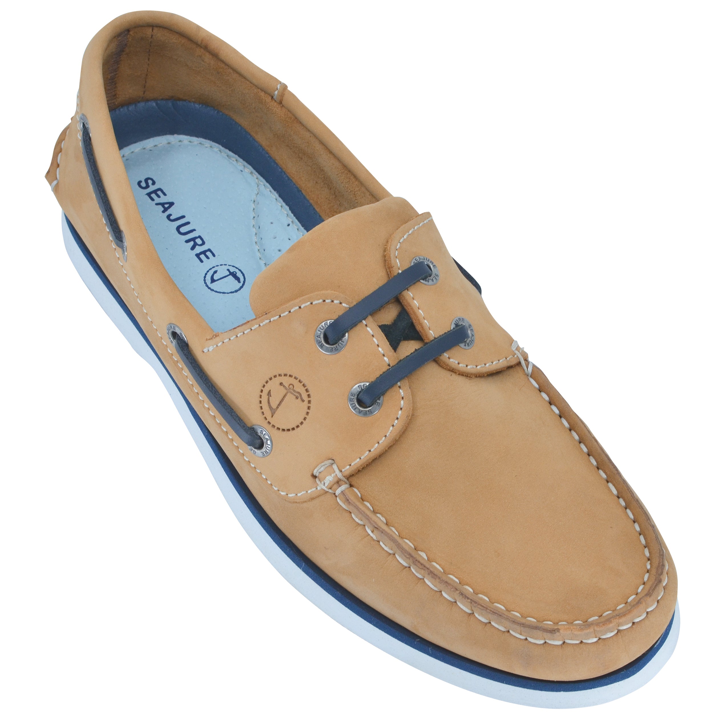 Seajure Cofete men boat shoe made of premium nubuck leather with a natural rubber sole, showcasing its elegant design and craftsmanship.