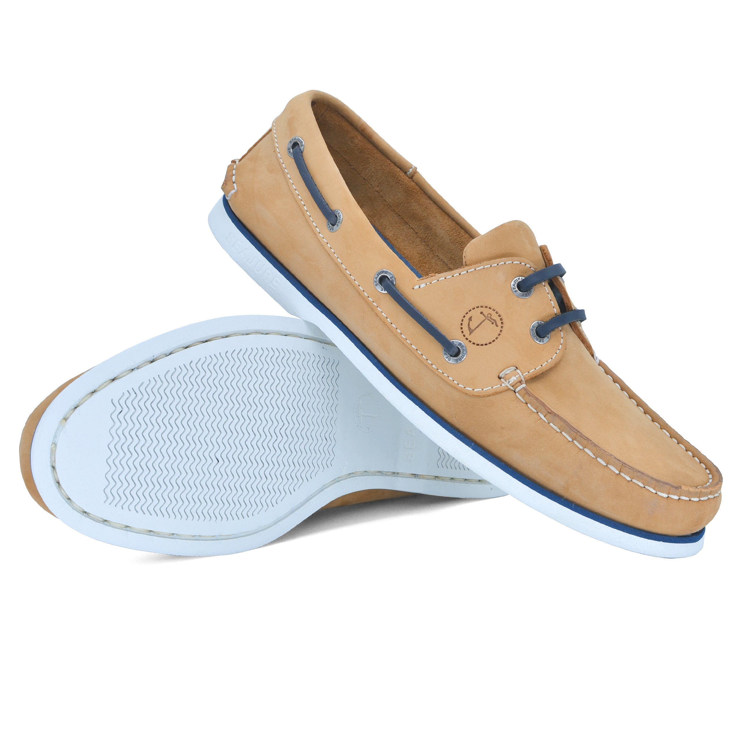 Seajure Cofete men boat shoe made of premium nubuck leather with a natural rubber sole, showcasing its elegant design and craftsmanship.