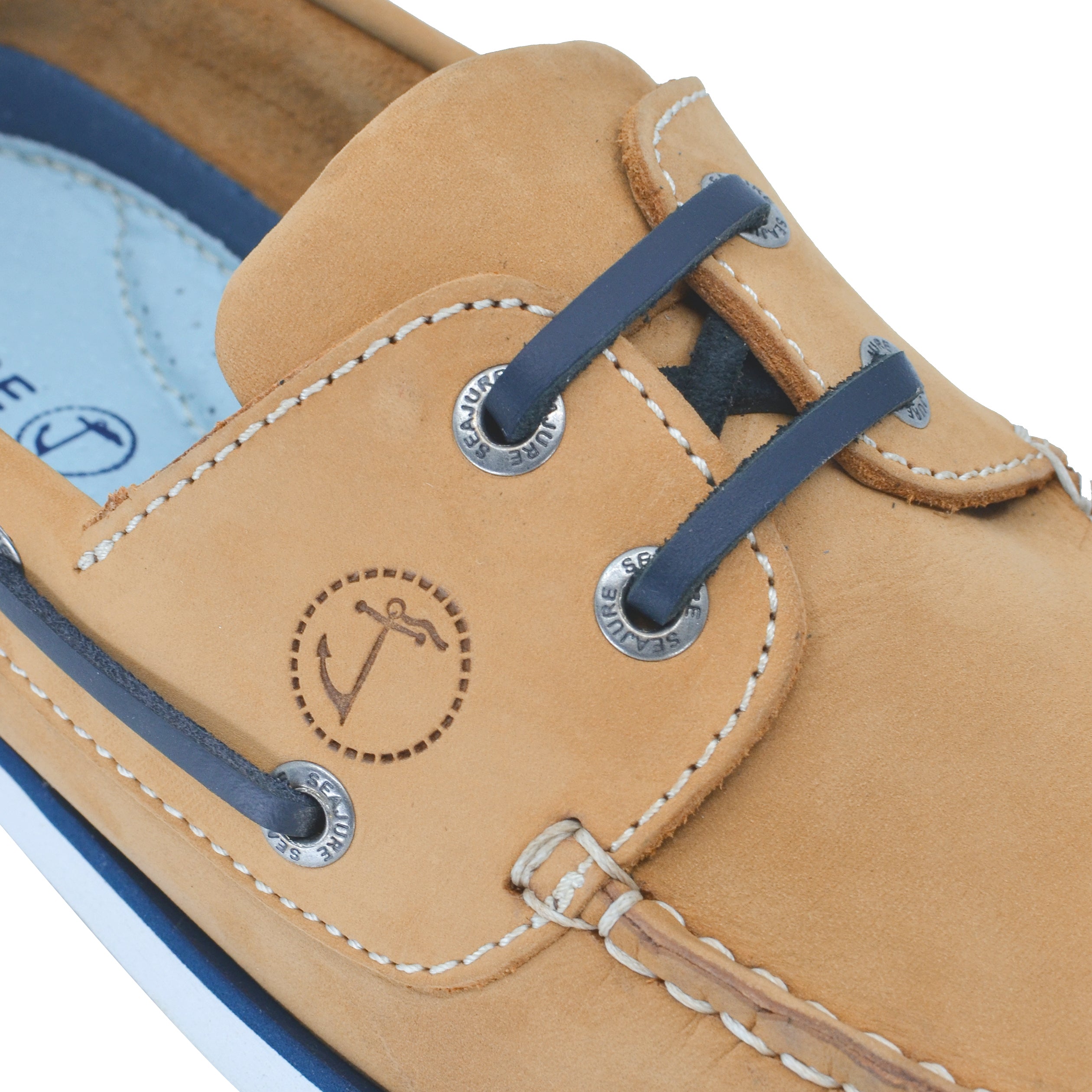 Seajure Cofete men boat shoe made of premium nubuck leather with a natural rubber sole, showcasing its elegant design and craftsmanship.