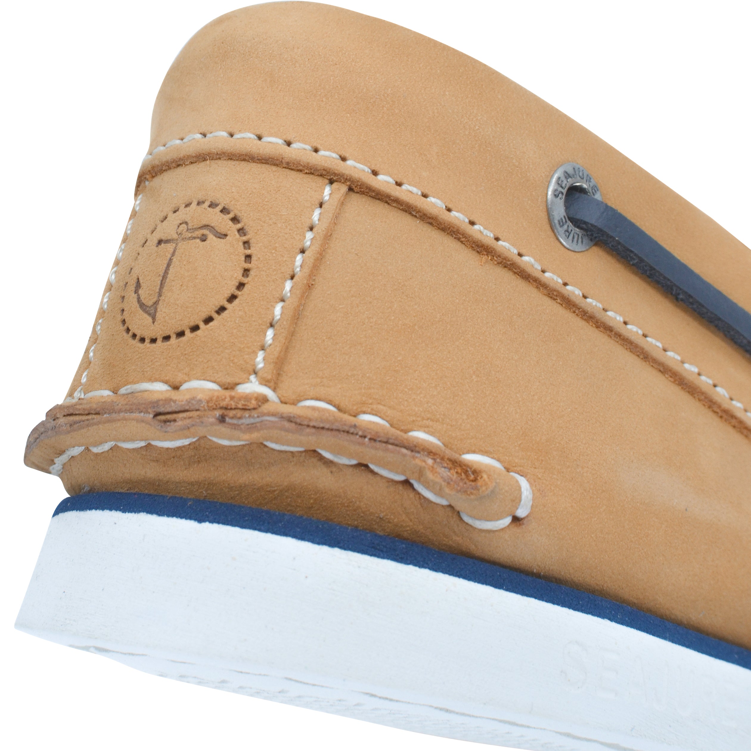 Seajure Cofete men boat shoe made of premium nubuck leather with a natural rubber sole, showcasing its elegant design and craftsmanship.