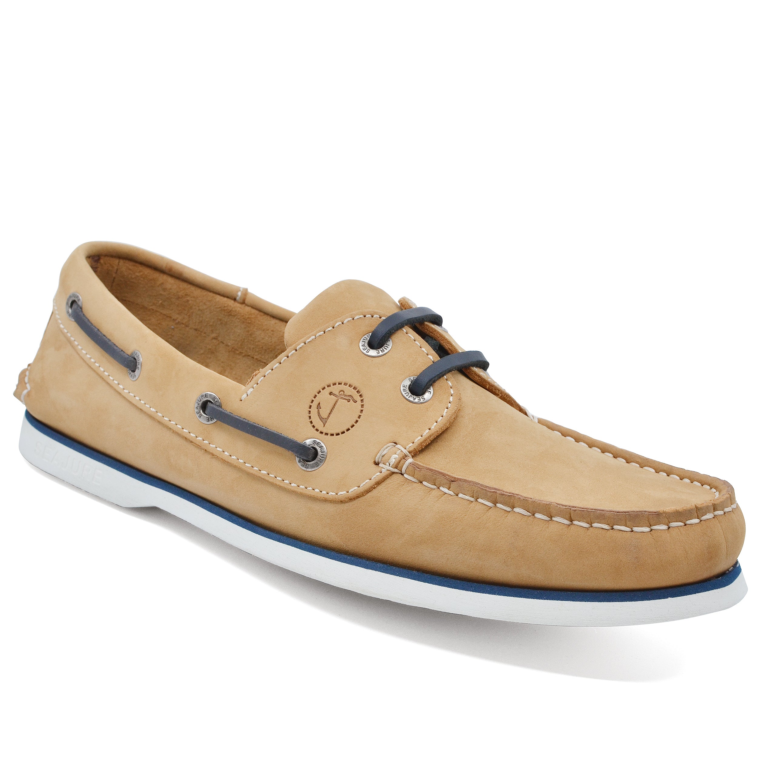 Seajure Cofete men boat shoe made of premium nubuck leather with a natural rubber sole, showcasing its elegant design and craftsmanship.