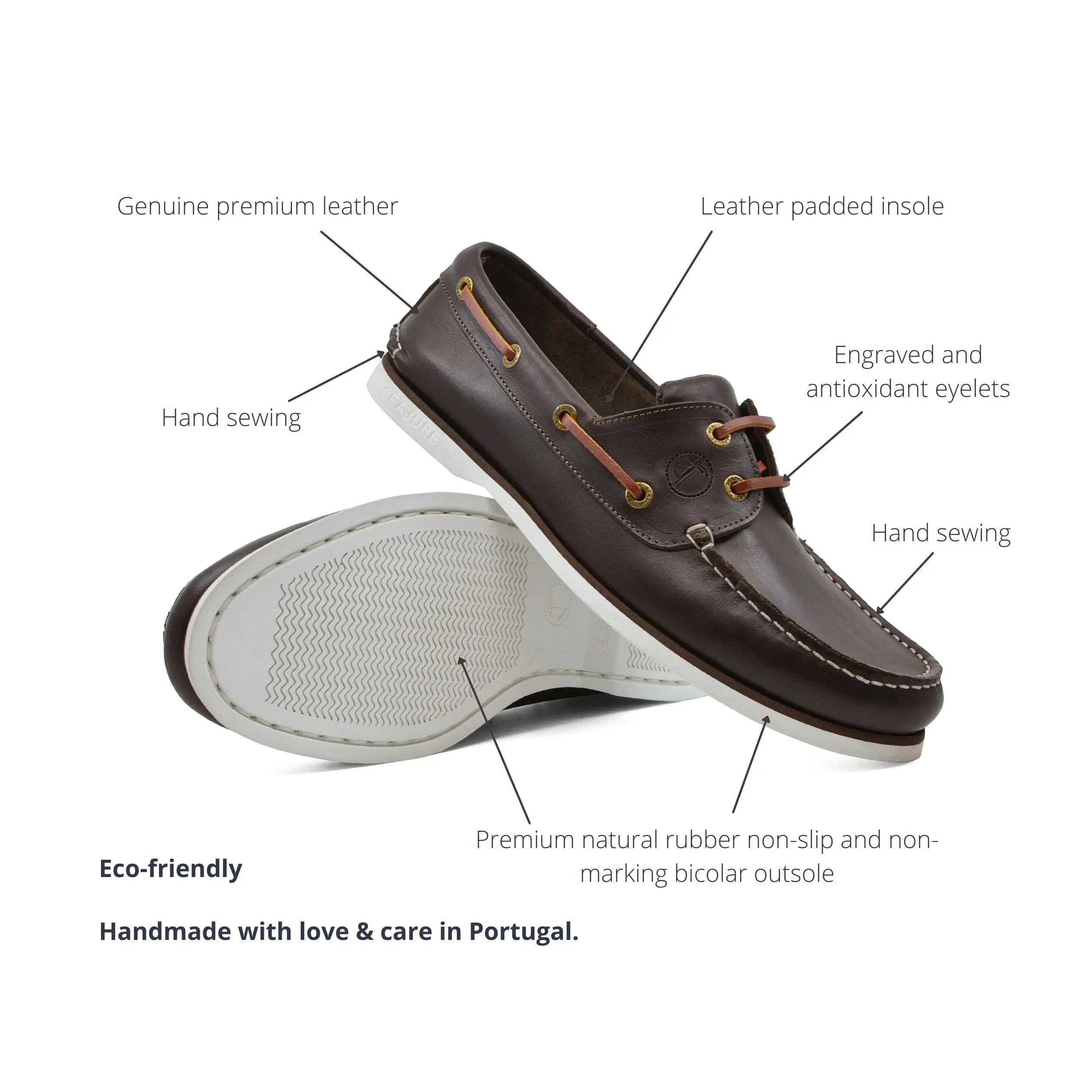 Seajure Men Boat Shoe Forvie in elegant leather, showcasing its classic nautical design and non-marking rubber sole.