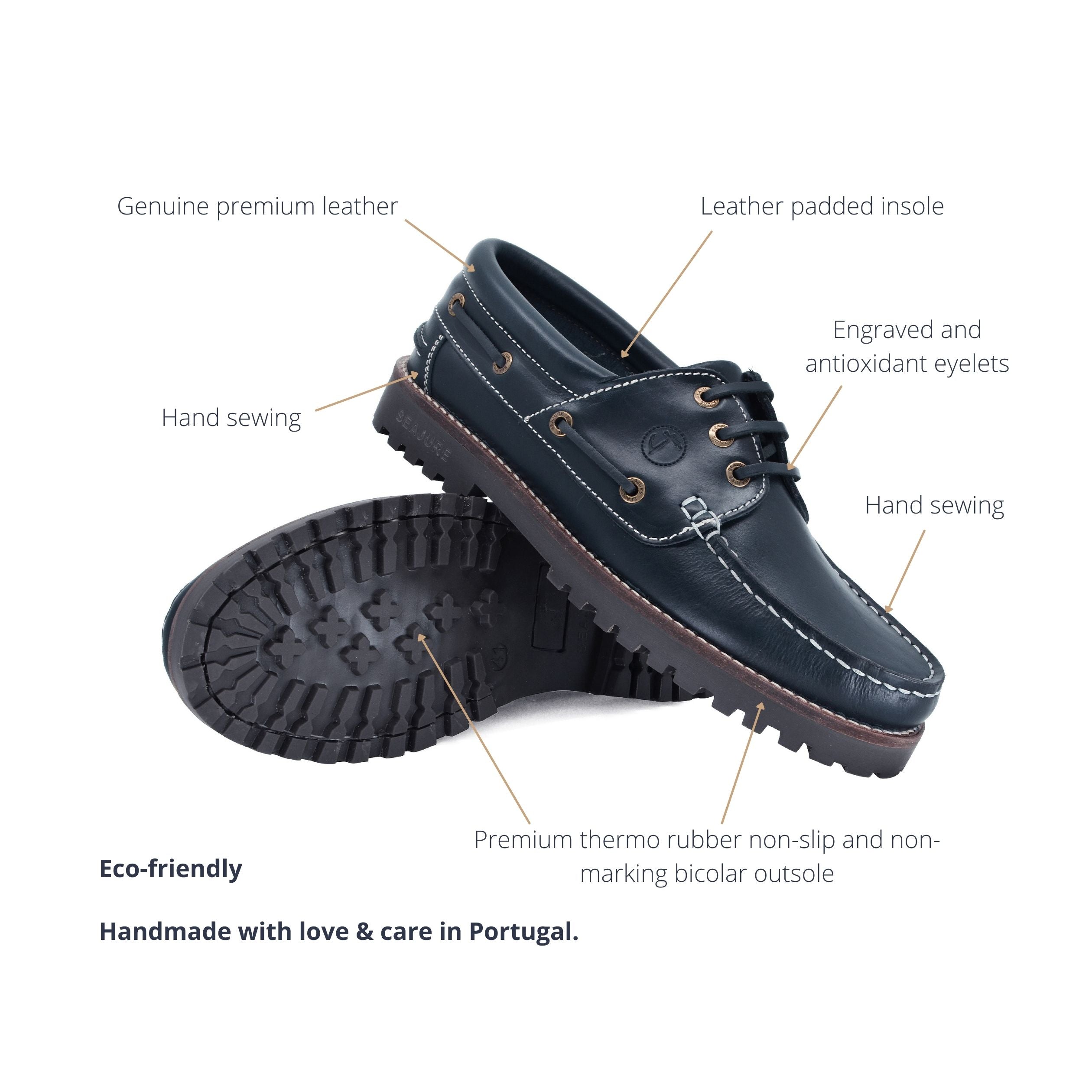 Seajure Lubmin Men Boat Shoe in high-quality leather with a classic nautical design, perfect for cold and humid days.