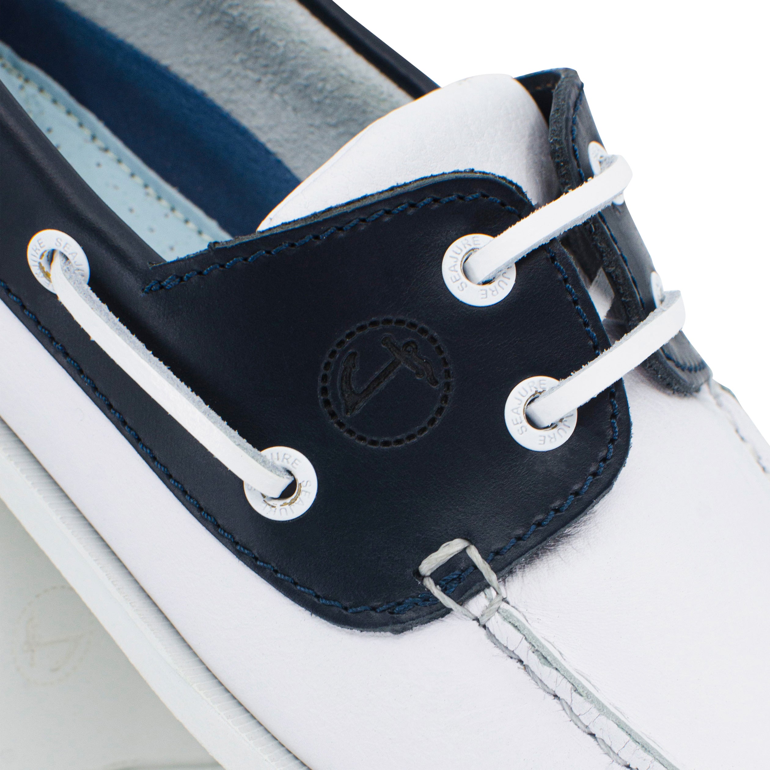 Seajure Navagio men boat shoe in premium leather, featuring a non-marking rubber sole and elegant nautical design.