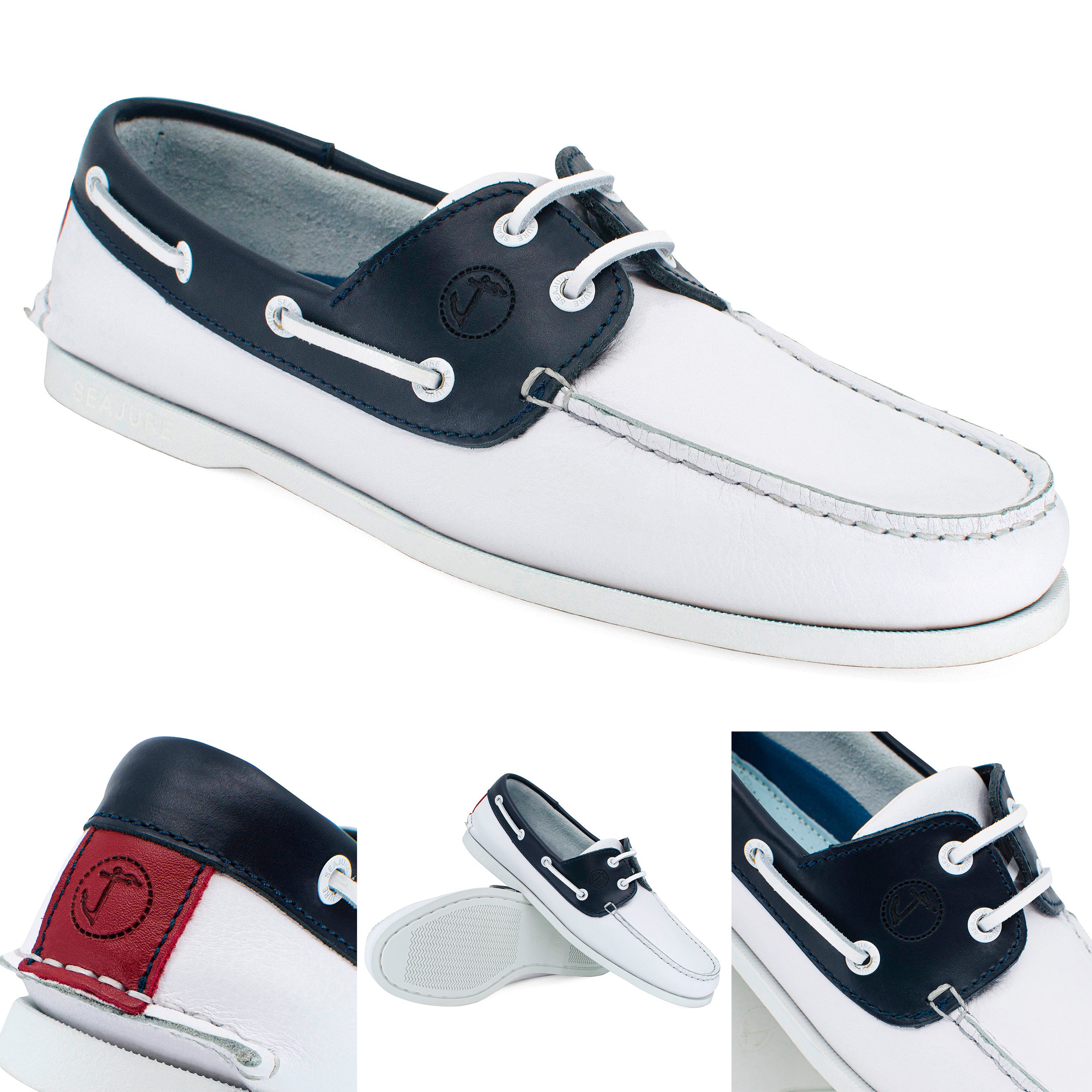 Seajure Navagio men boat shoe in premium leather, featuring a non-marking rubber sole and elegant nautical design.