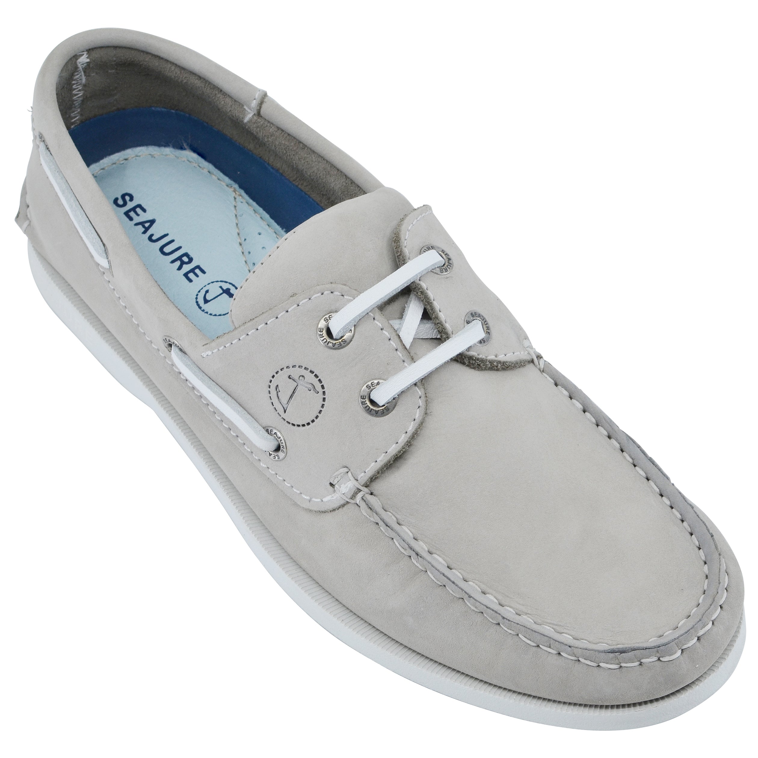 Seajure Unawatuna men boat shoe in premium nubuck leather with natural rubber sole, showcasing elegant design and craftsmanship.