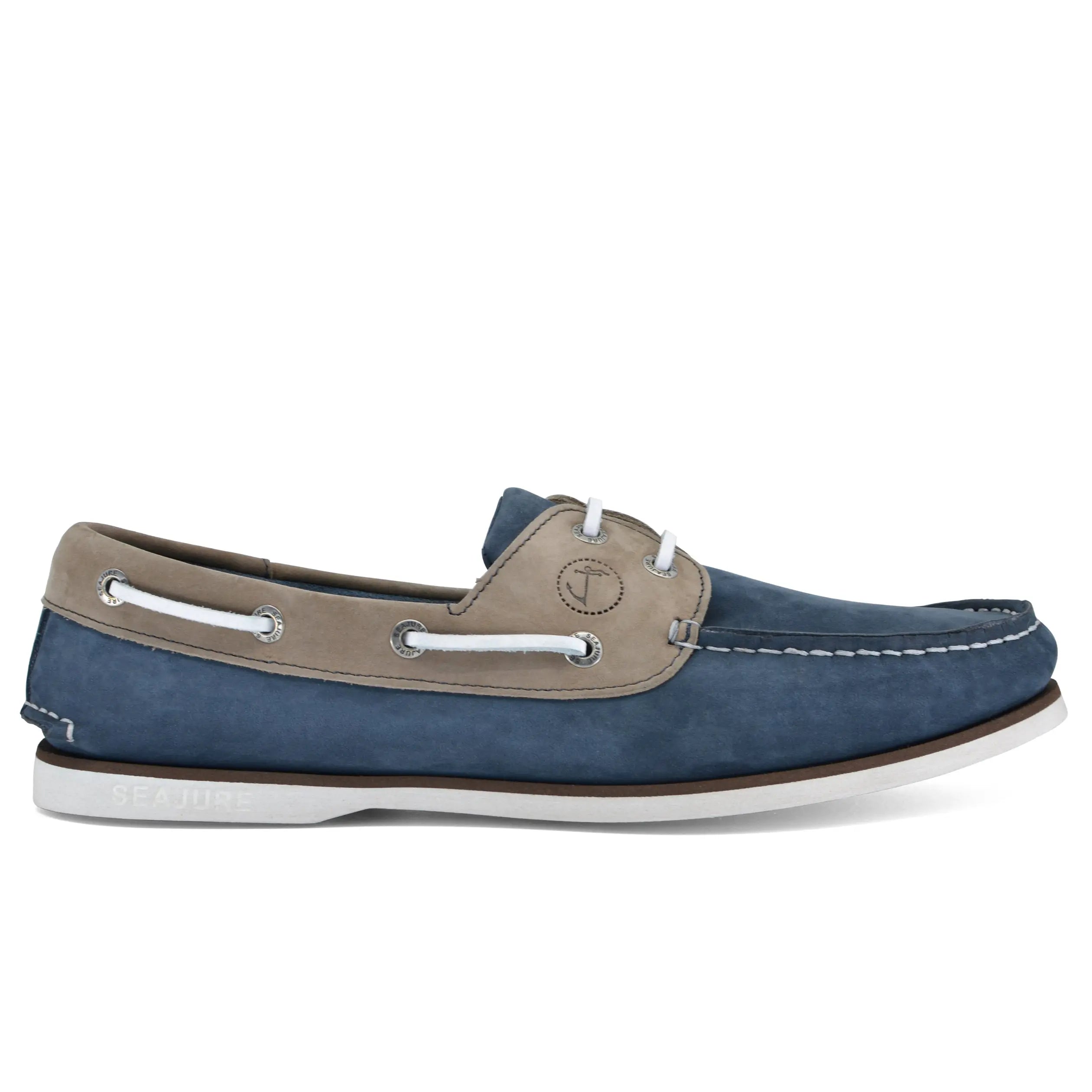 Seajure Costa Vicentina men boat shoe in nubuck leather, showcasing its elegant design and natural rubber sole.