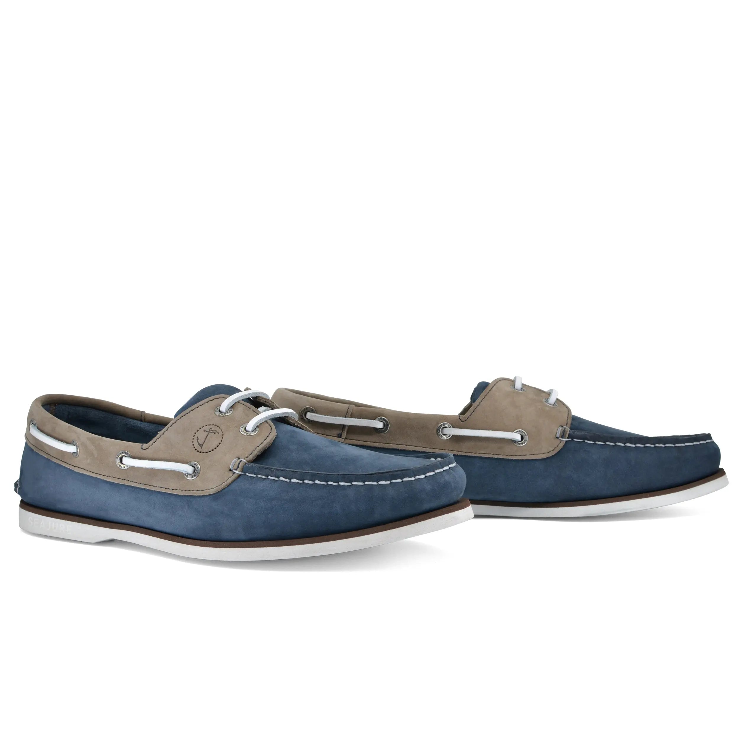 Seajure Costa Vicentina men boat shoe in nubuck leather, showcasing its elegant design and natural rubber sole.