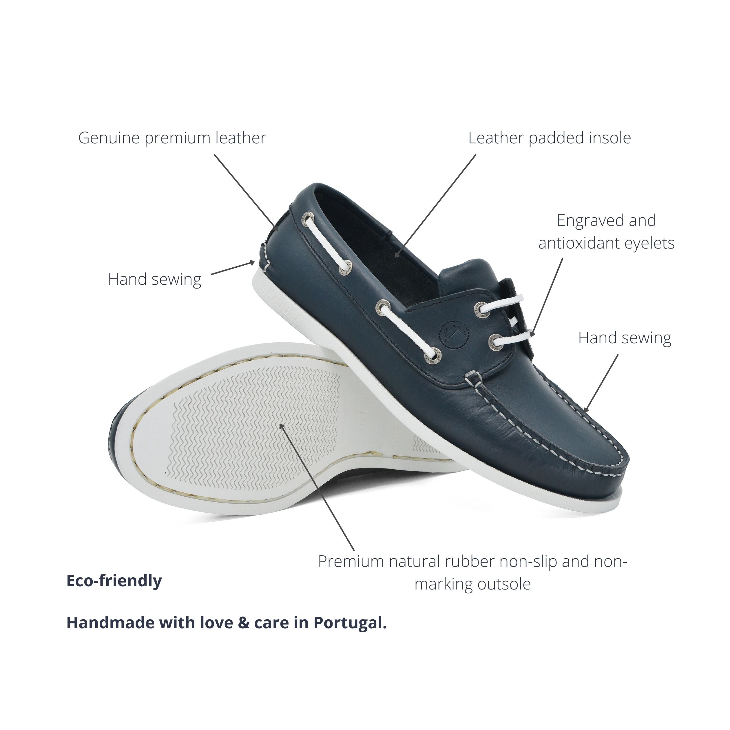 Seajure Watamu men boat shoe in high-quality leather with a natural rubber sole, showcasing its elegant nautical design.