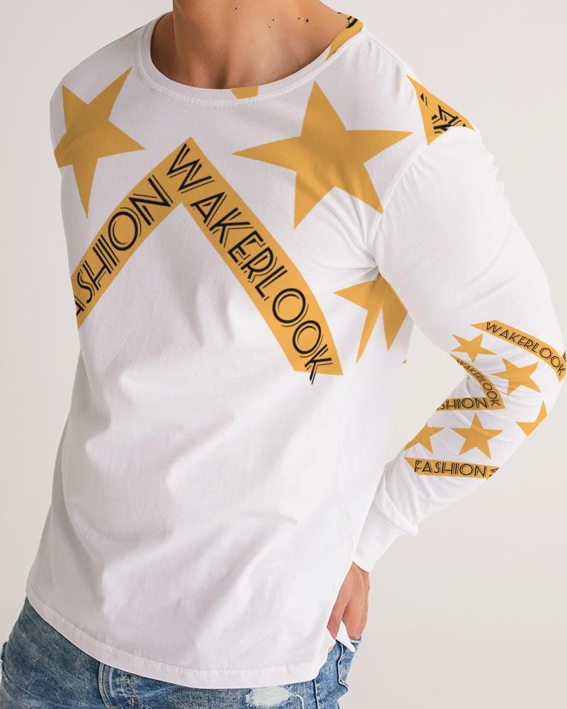 Men's Fashion Long Sleeve Wakerlook Tee featuring a slim fit, crew neck, and unique handmade print, perfect for cooler weather.