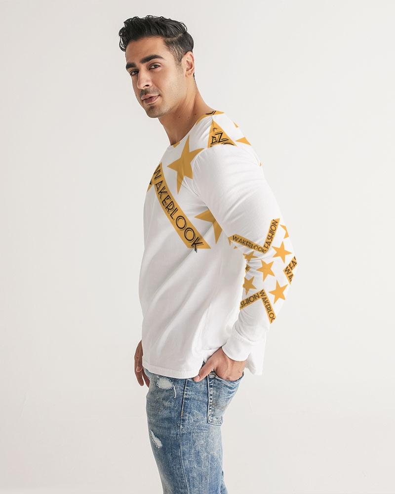 Men's Fashion Long Sleeve Wakerlook Tee featuring a slim fit, crew neck, and unique handmade print, perfect for cooler weather.