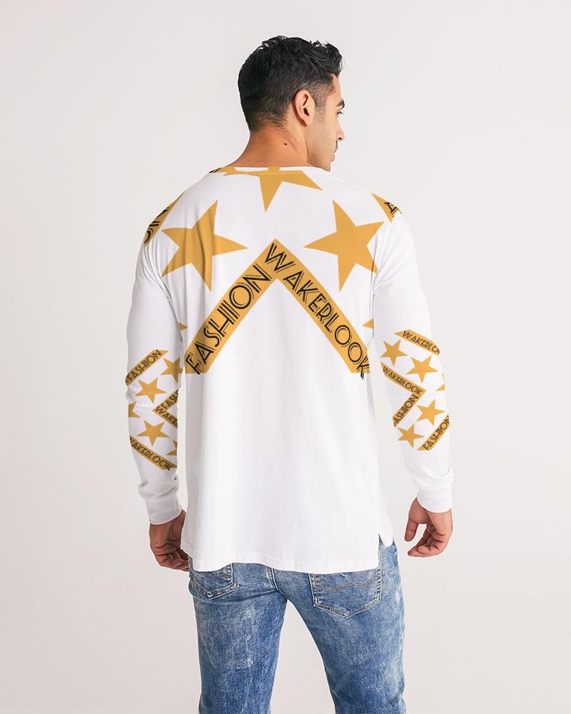 Men's Fashion Long Sleeve Wakerlook Tee featuring a slim fit, crew neck, and unique handmade print, perfect for cooler weather.