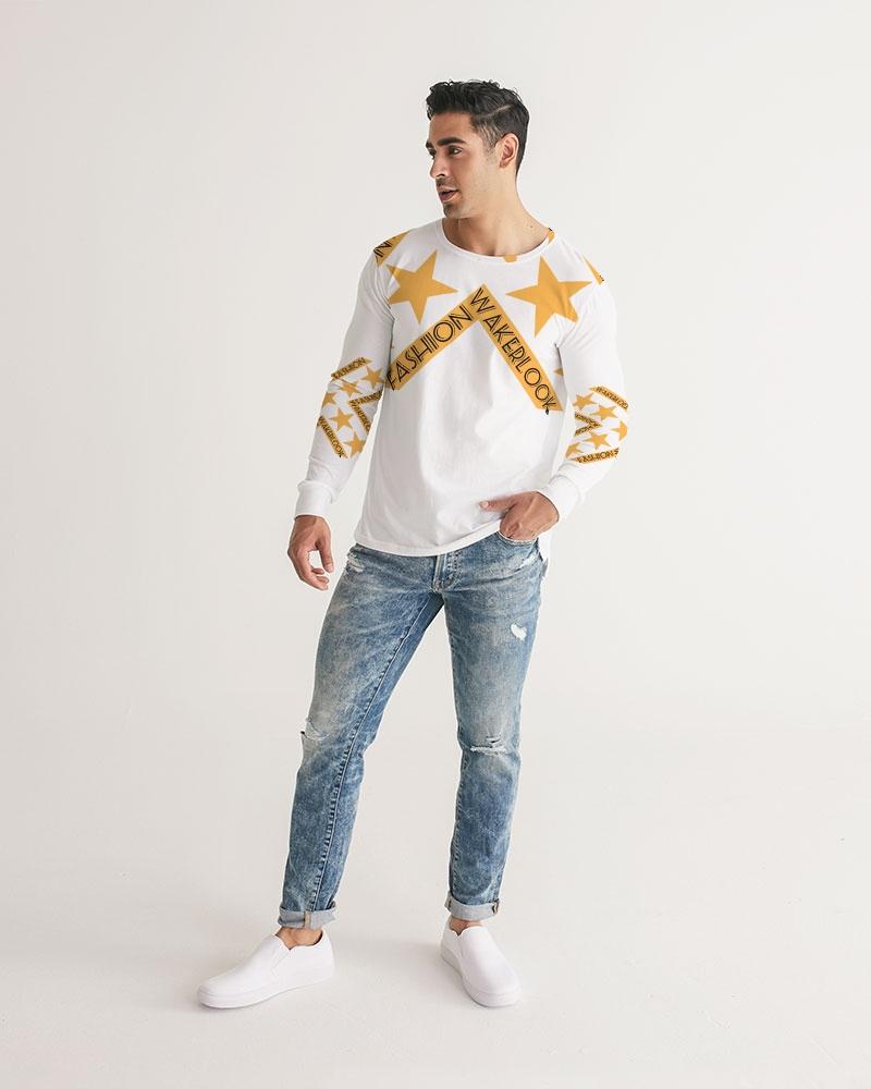 Men's Fashion Long Sleeve Wakerlook Tee featuring a slim fit, crew neck, and unique handmade print, perfect for cooler weather.