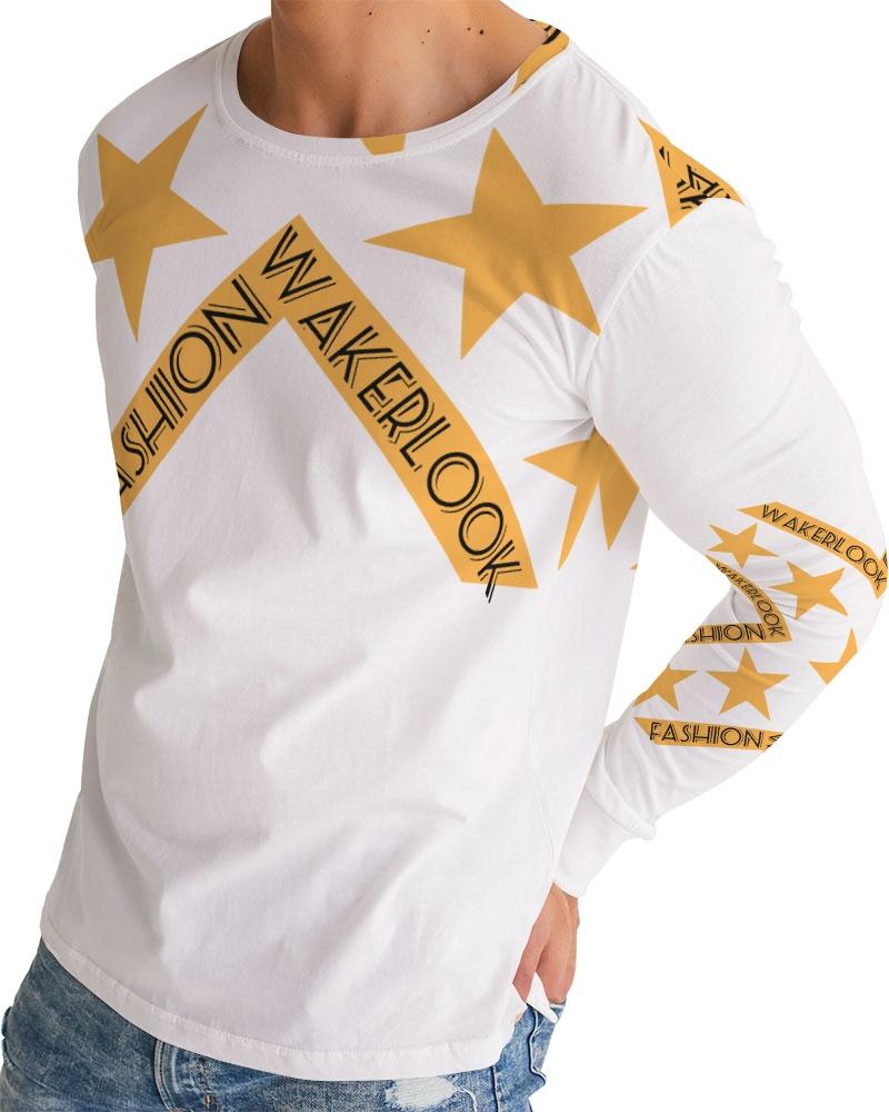 Men's Fashion Long Sleeve Wakerlook Tee featuring a slim fit, crew neck, and unique handmade print, perfect for cooler weather.