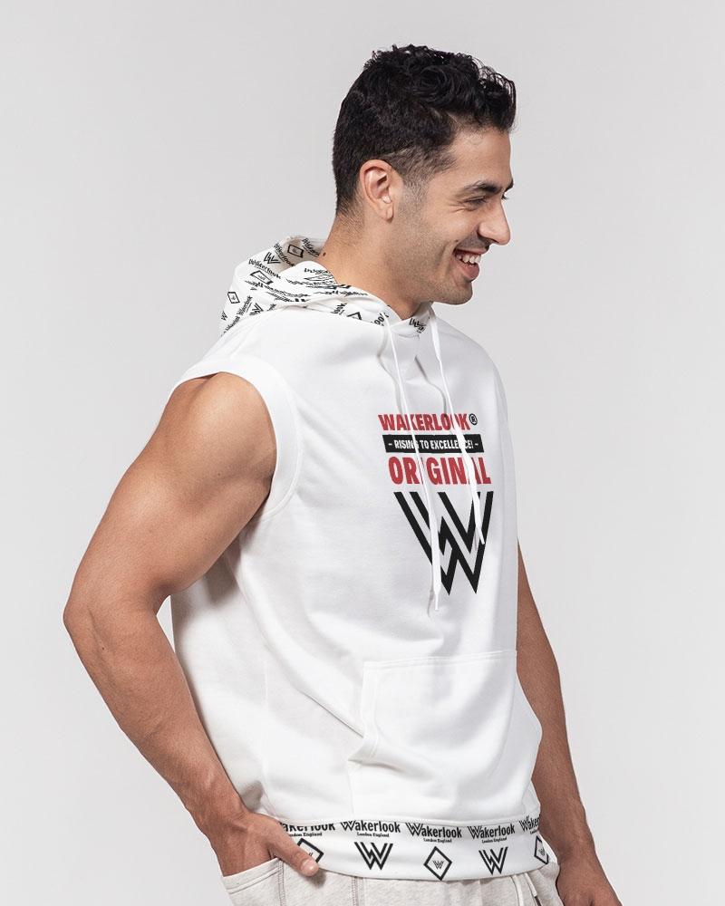 Men's Premium Wakerlook Heavyweight Sleeveless Hoodie in a stylish design, featuring an adjustable drawstring hood and front pocket.