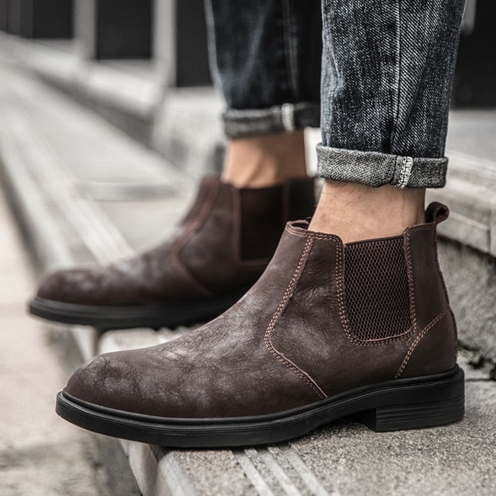 Men's Vegan Leather Angle Boots showcasing stylish design and high-quality vegan leather material.