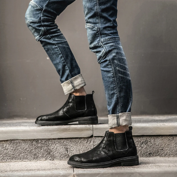 Men's Vegan Leather Angle Boots showcasing stylish design and high-quality vegan leather material.