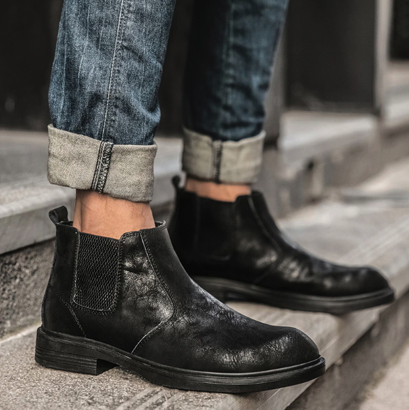 Men's Vegan Leather Angle Boots showcasing stylish design and high-quality vegan leather material.