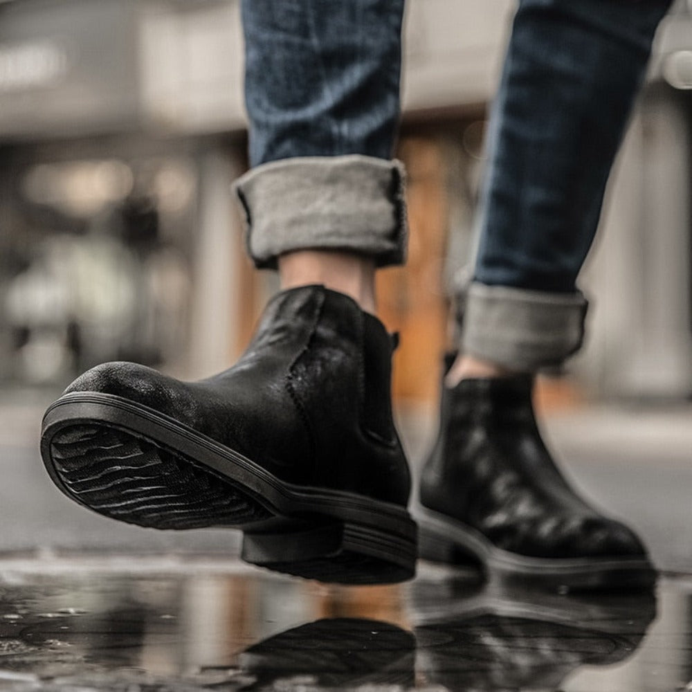 Men's Vegan Leather Angle Boots showcasing stylish design and high-quality vegan leather material.