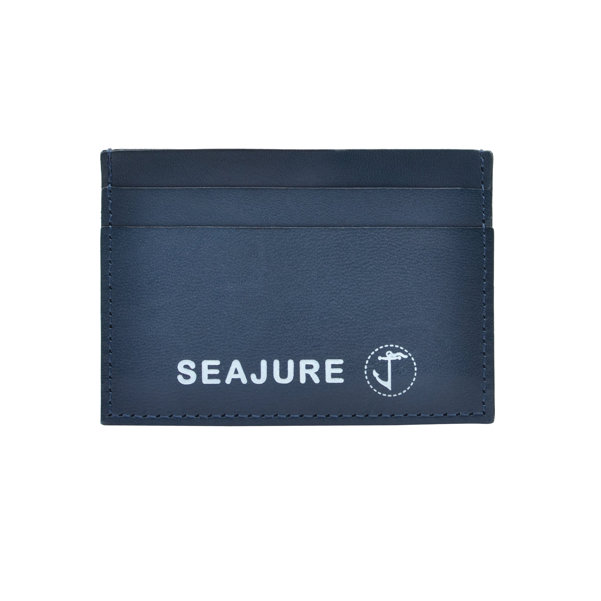 Seajure Smooth Leather Card Holder in navy, showcasing soft leather, tonal stitching, and premium finish.