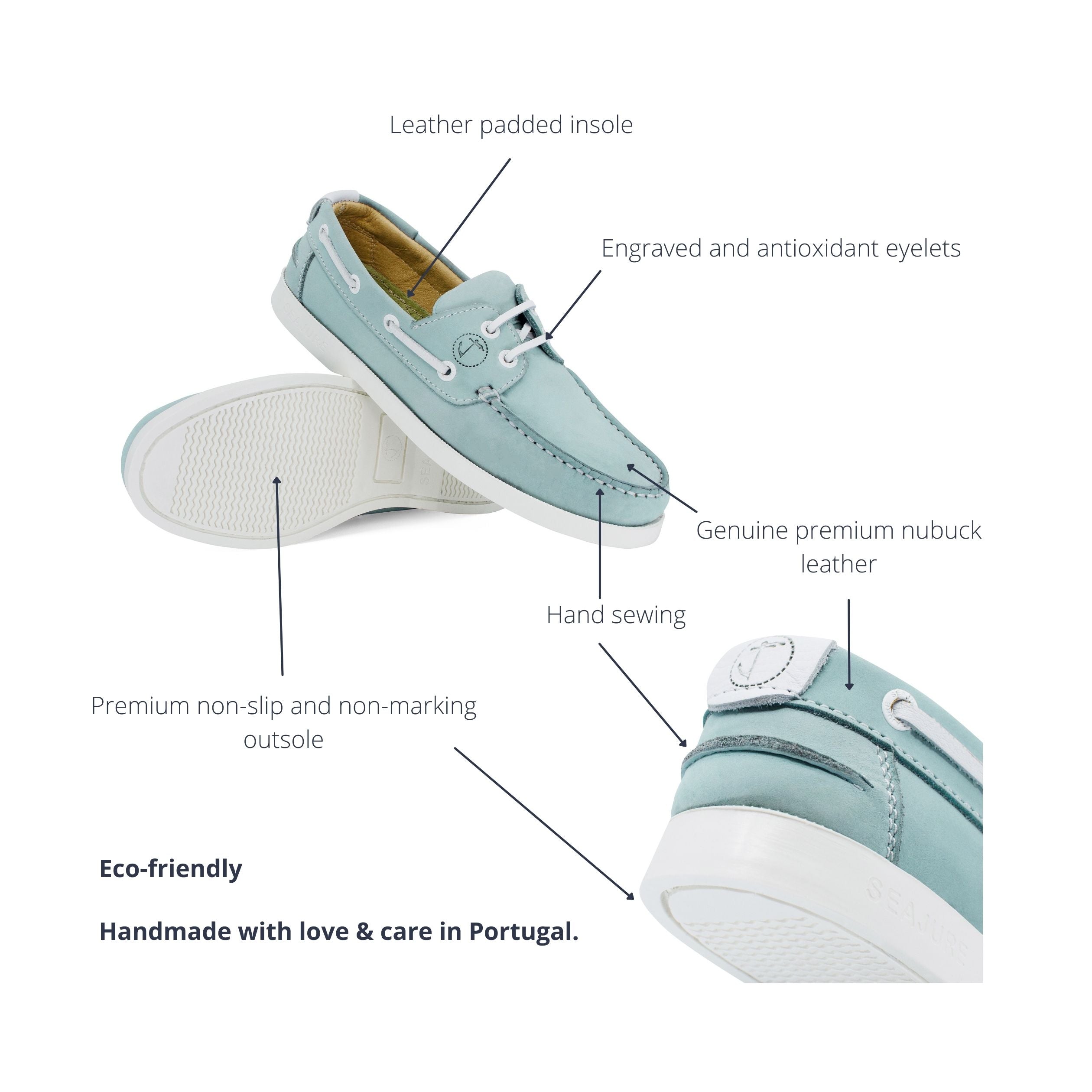 Seajure Nacpan women boat shoe made of high-quality nubuck leather, featuring a classic design and durable thermo rubber outsole.