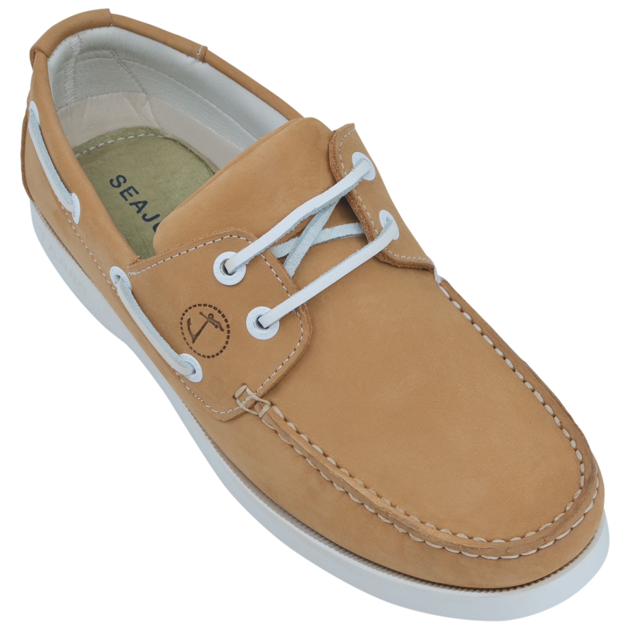 Seajure Noordhoek women boat shoe in elegant nubuck leather, showcasing its classic nautical design and comfortable features.