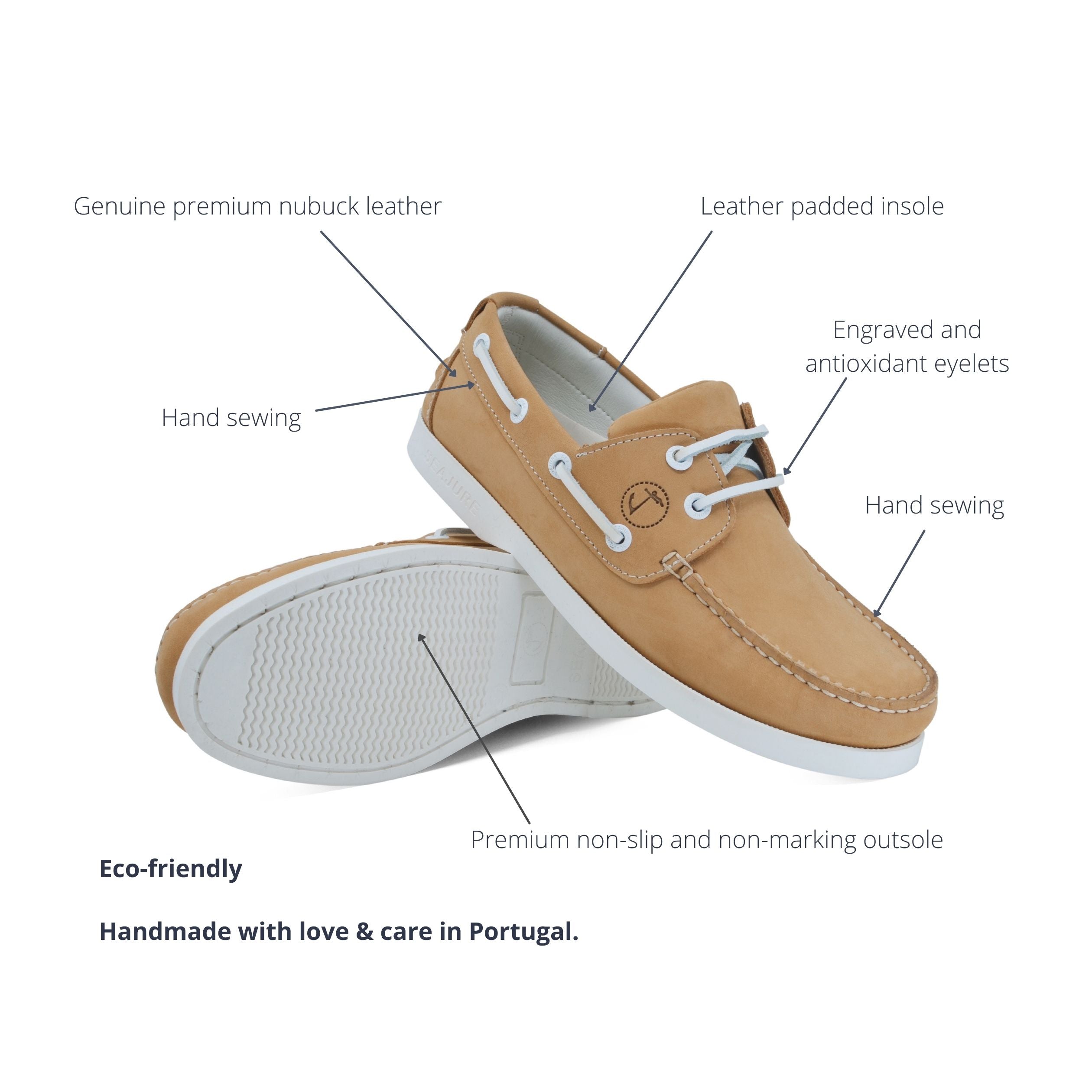 Seajure Noordhoek women boat shoe in elegant nubuck leather, showcasing its classic nautical design and comfortable features.