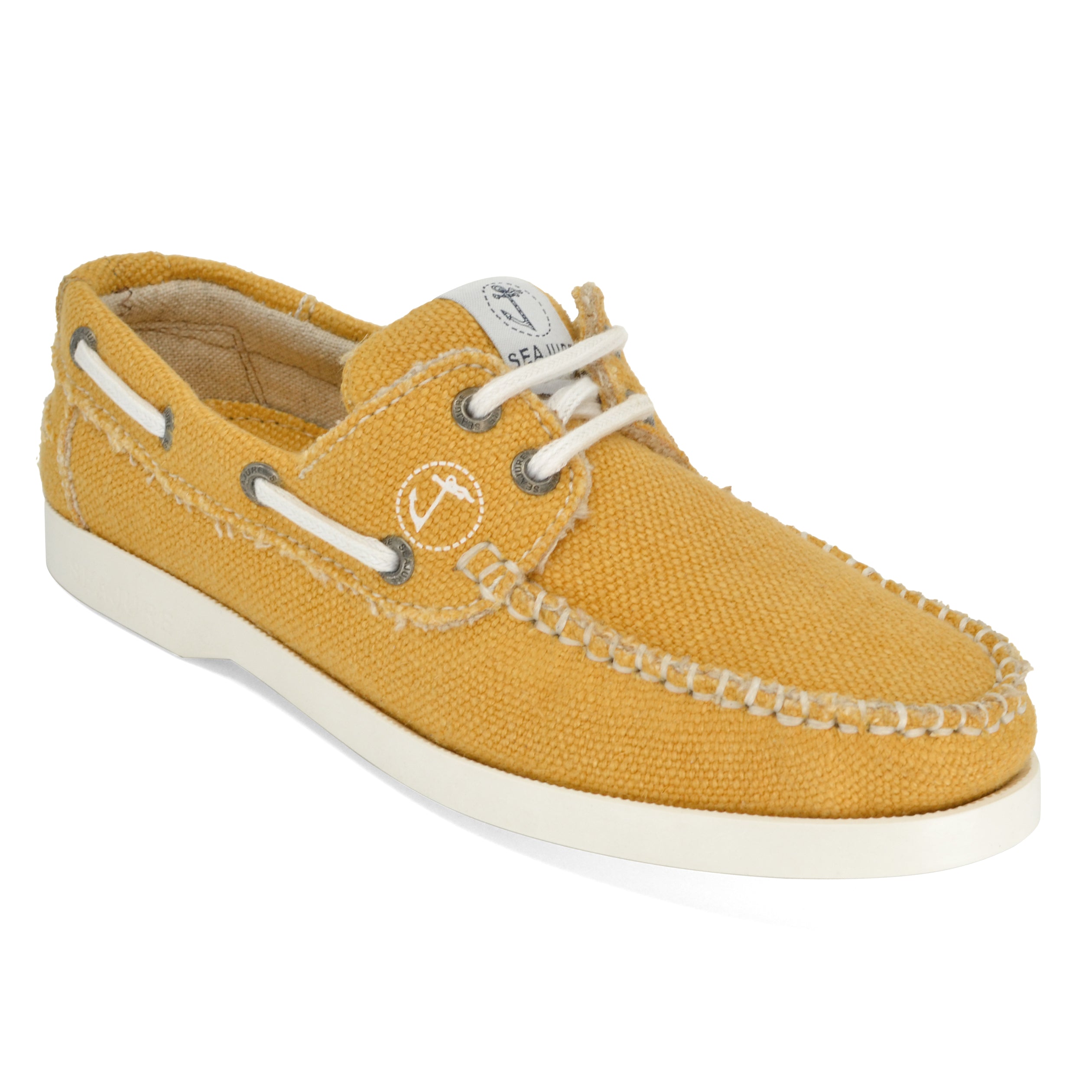 A pair of Seajure Vegan Boat Shoes for women, made from premium hemp and organic cotton, showcasing a stylish and eco-friendly design.