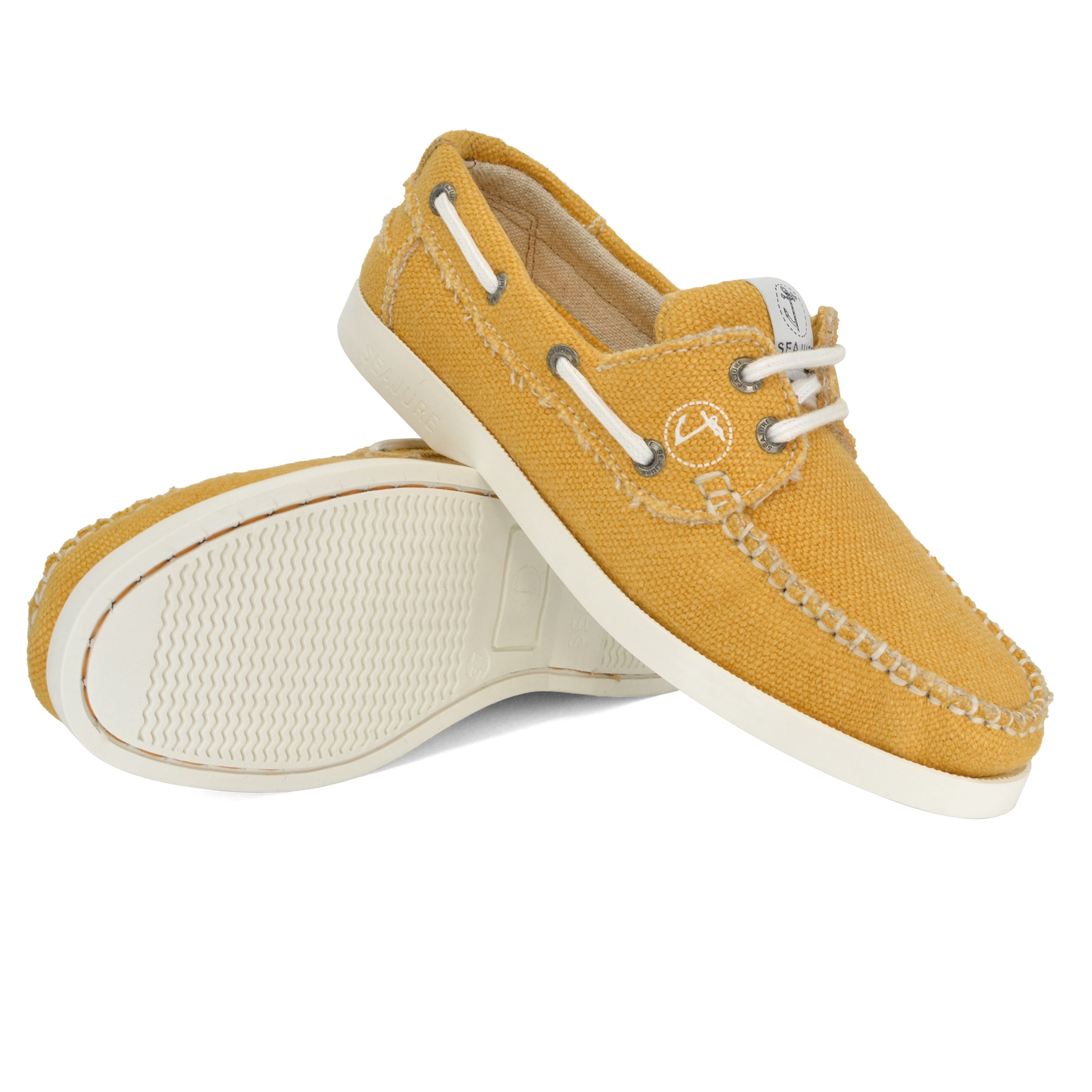 A pair of Seajure Vegan Boat Shoes for women, made from premium hemp and organic cotton, showcasing a stylish and eco-friendly design.