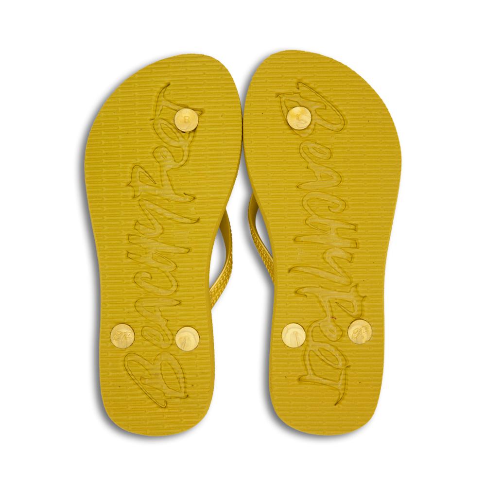 BeachyFeet® - Exótica flip flops featuring a golden palm pattern, perfect for summer beach outings.