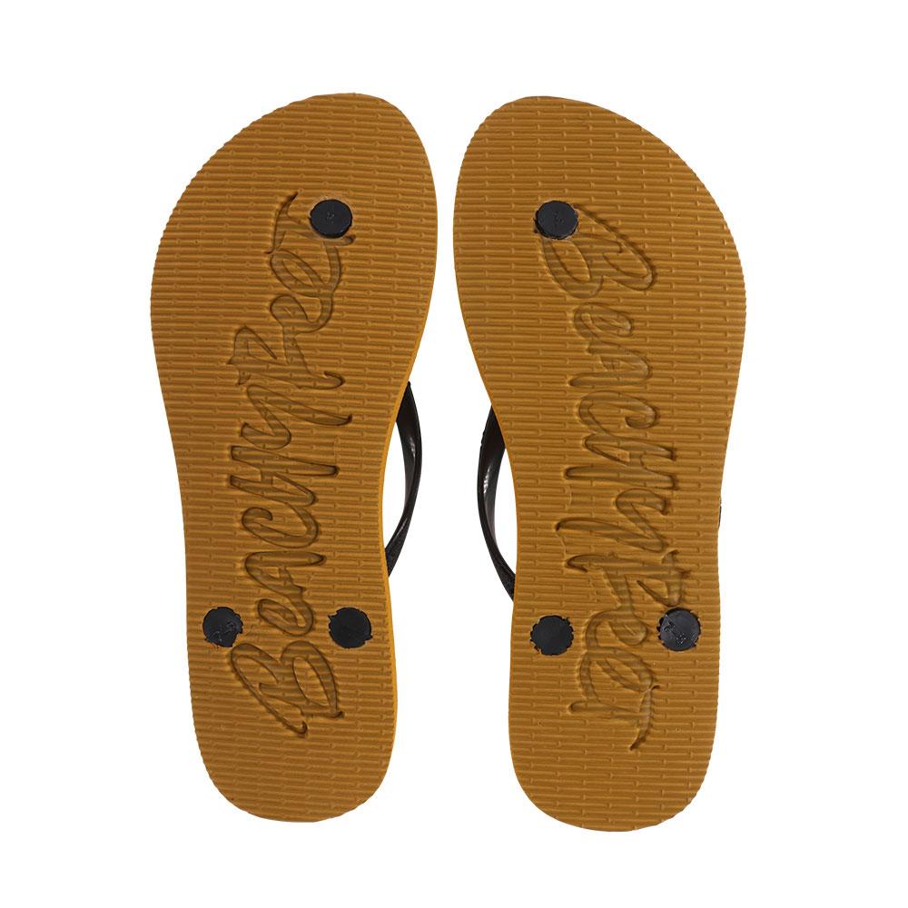 BeachyFeet® - Rosa Tropical flip flops featuring a slimmer strap and gold emblem, perfect for summer wear.