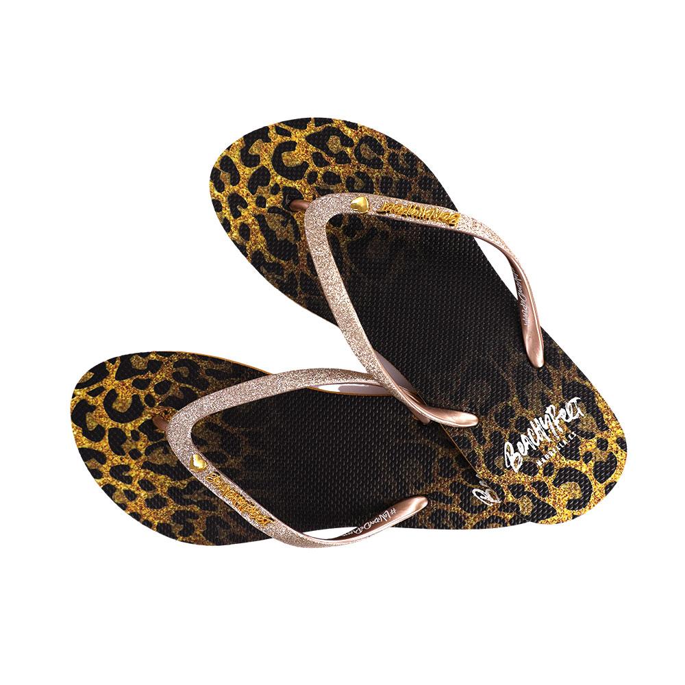 BeachyFeet® - Wild Leopardo flip flops featuring a stylish leopard print design, soft footbed, and lightweight construction, perfect for summer wear.