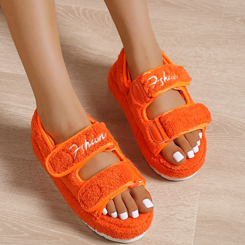 Casual thick bottom women sandals in orange, blue, black, and green colors, showcasing their stylish design and comfort.