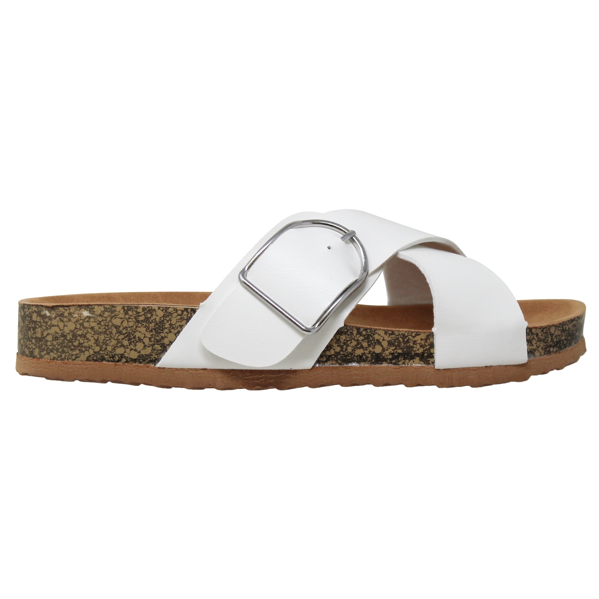 Classic Comfort Sandals featuring criss-cross straps and adjustable buckles on a flatform sole, perfect for stylish and comfortable wear.