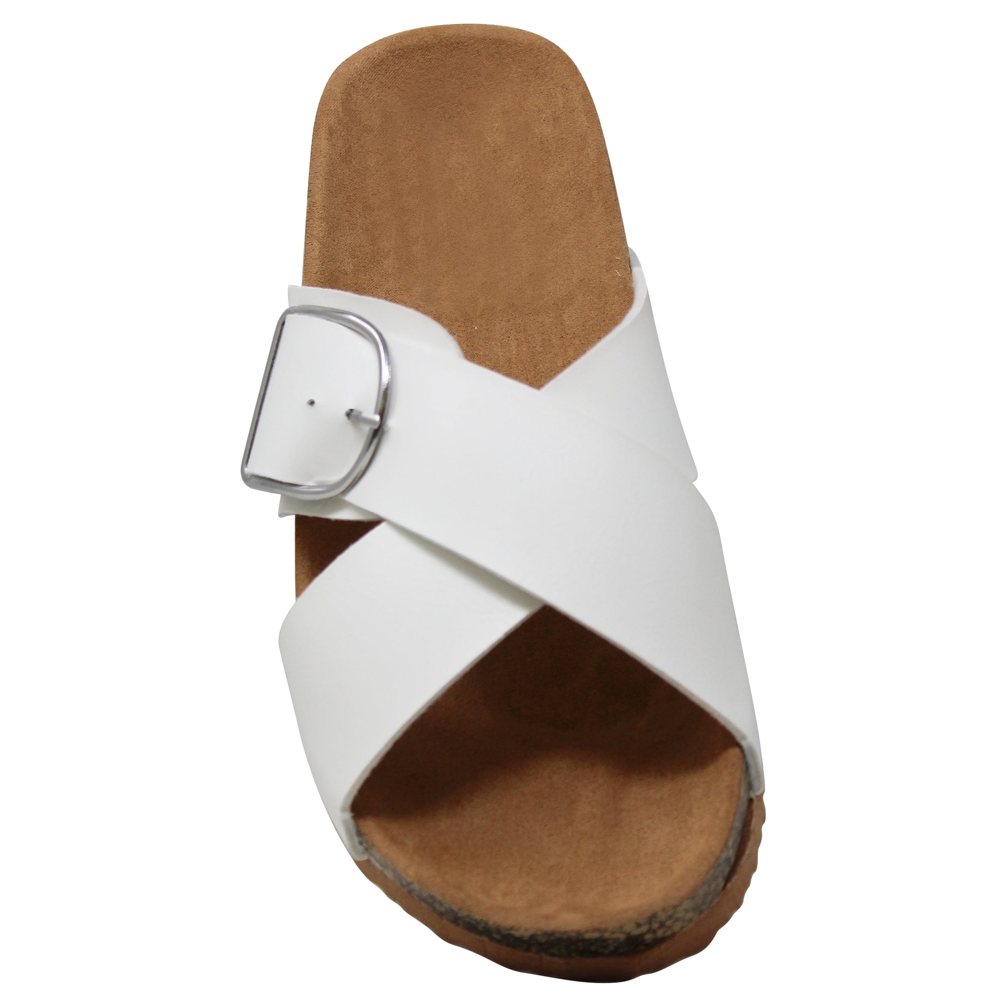 Classic Comfort Sandals featuring criss-cross straps and adjustable buckles on a flatform sole, perfect for stylish and comfortable wear.