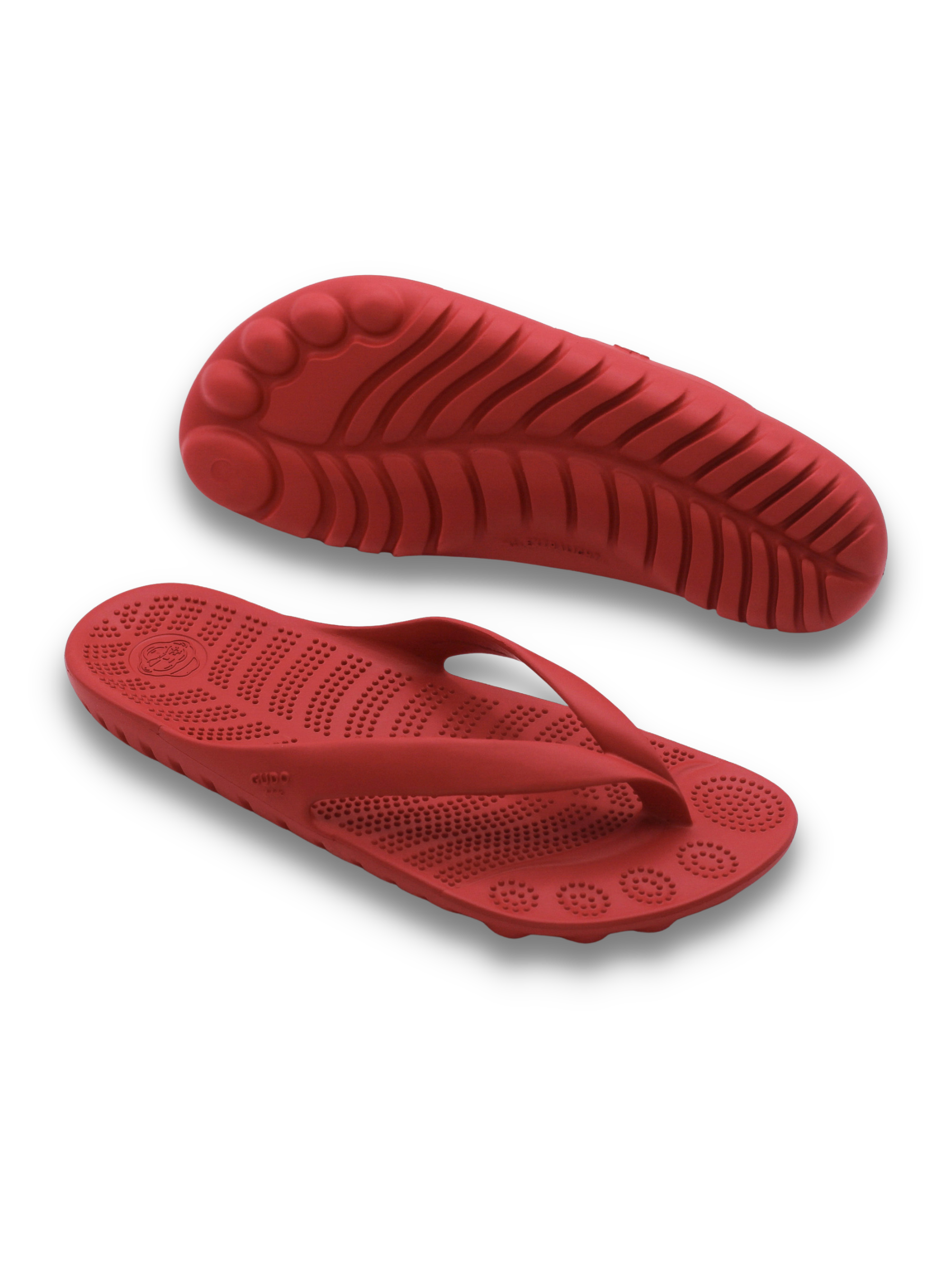 A pair of vibrant Fire Red Flip-Flops by GUDO, showcasing a minimalist design and unique sole pattern, perfect for beach and casual wear.