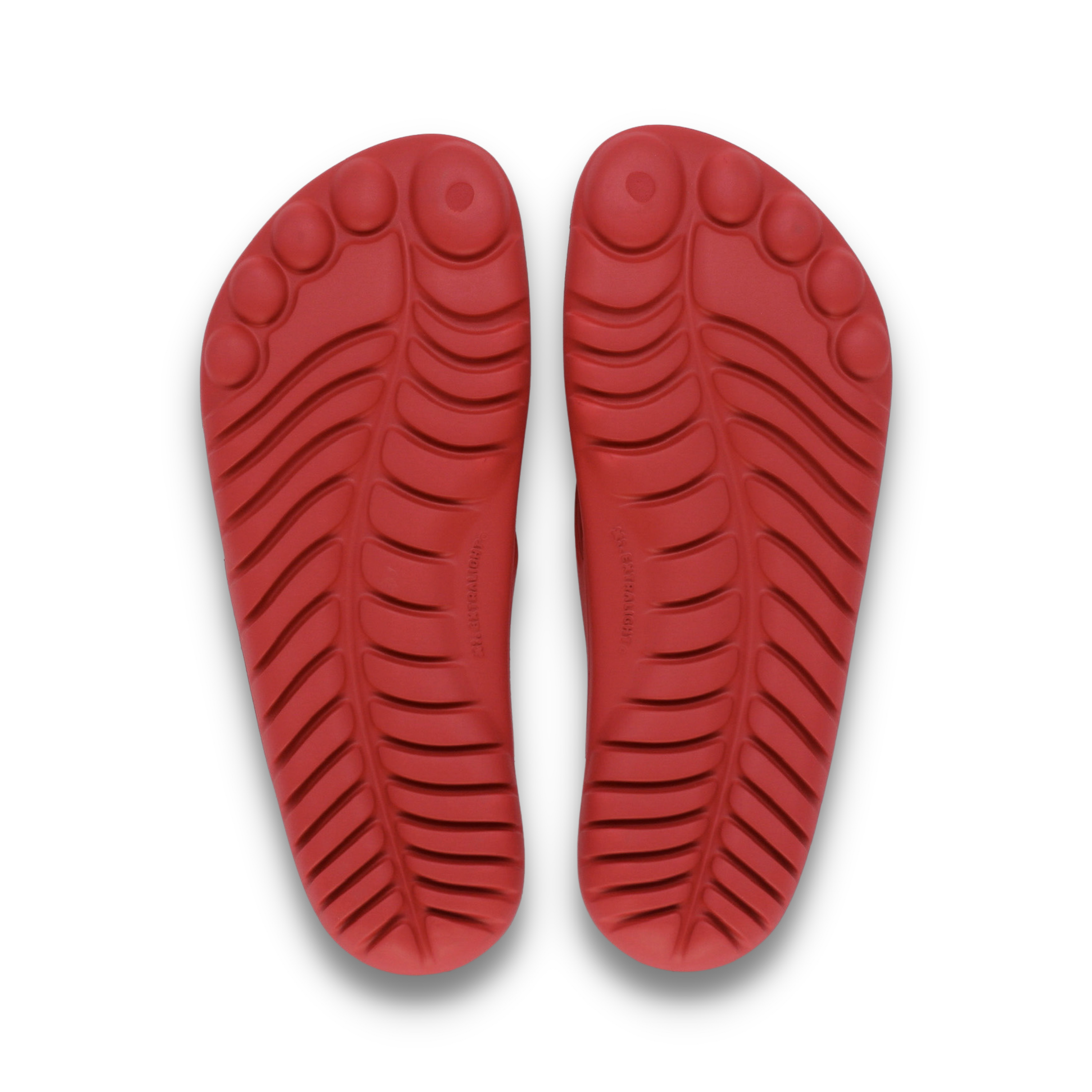 A pair of vibrant Fire Red Flip-Flops by GUDO, showcasing a minimalist design and unique sole pattern, perfect for beach and casual wear.